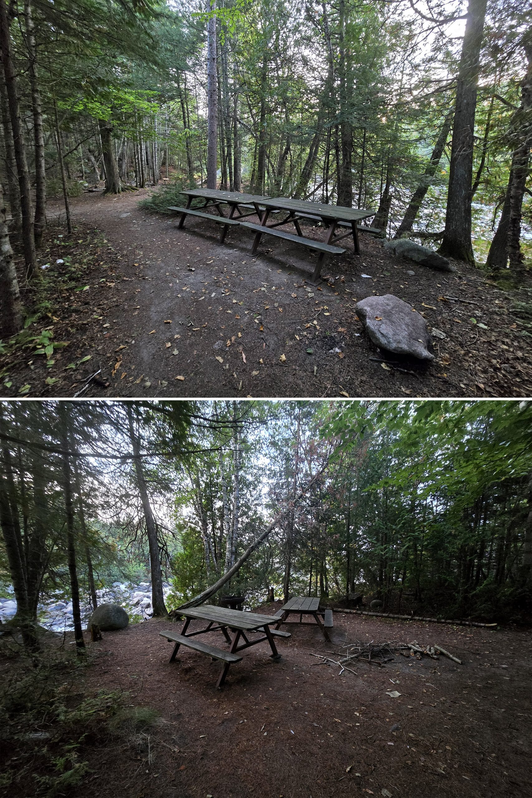 2 part image showing two of the picnic spots at sand river.