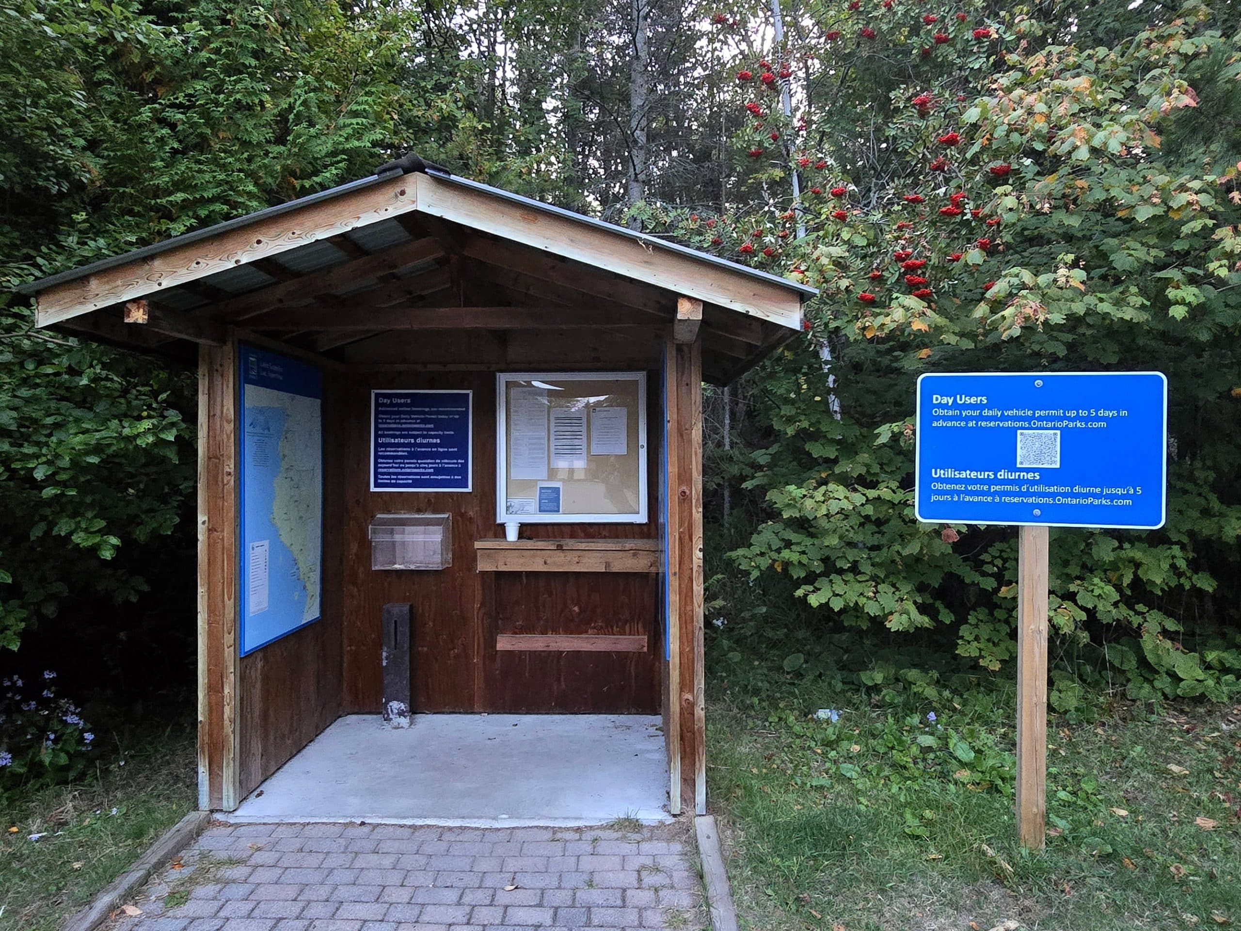 The registration kiosk at sand river falls.