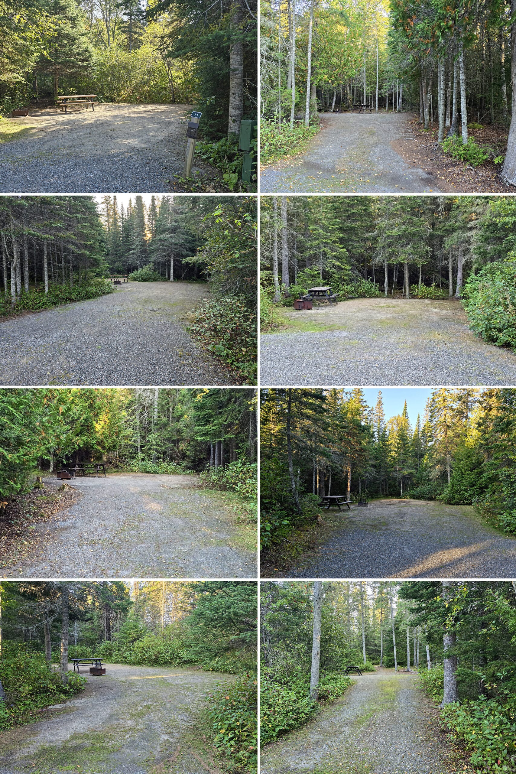 8 part image showing various pukaskwa national park campsites.