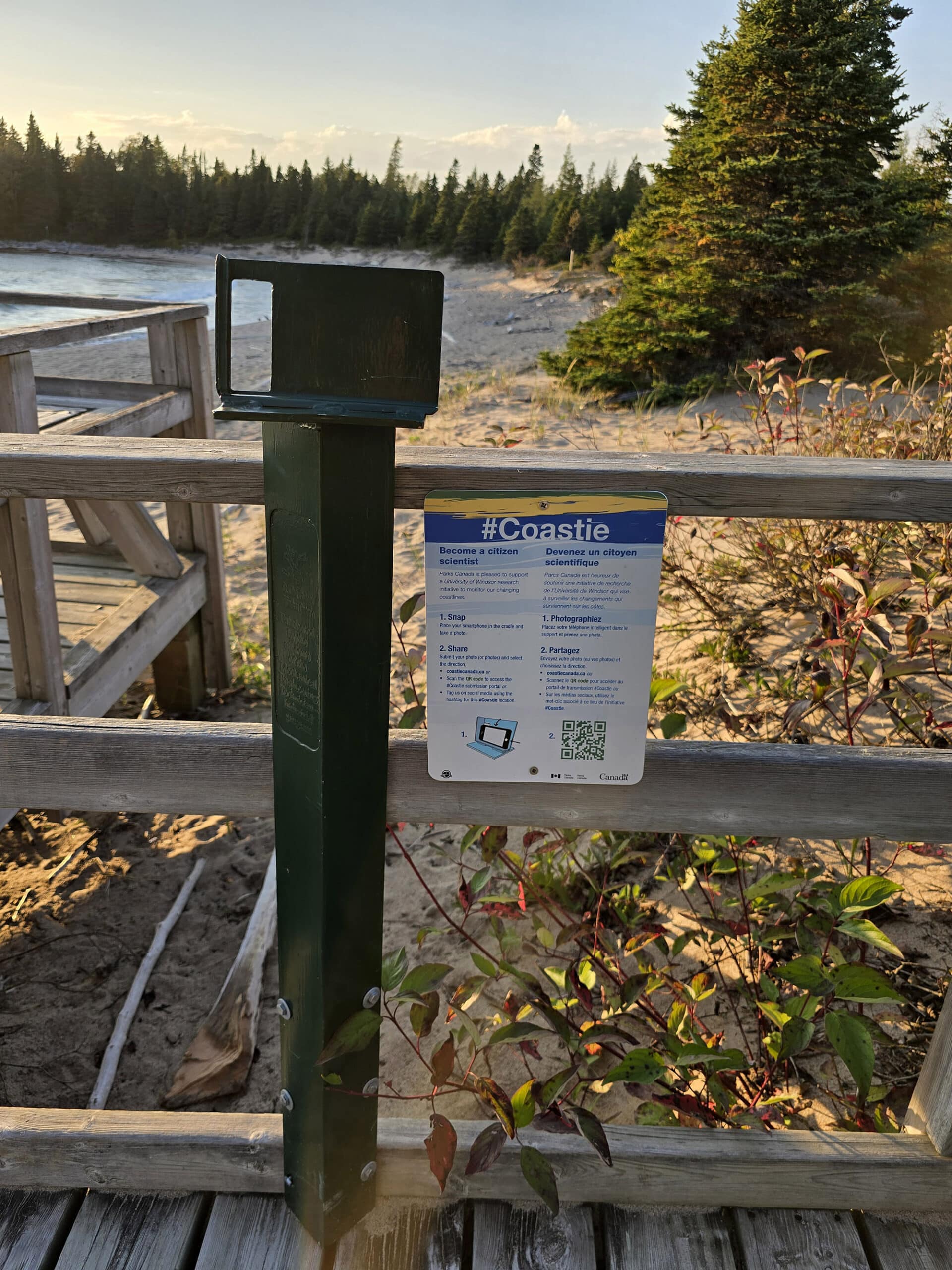 Signage about the Coastie program at pukaskwa national park.