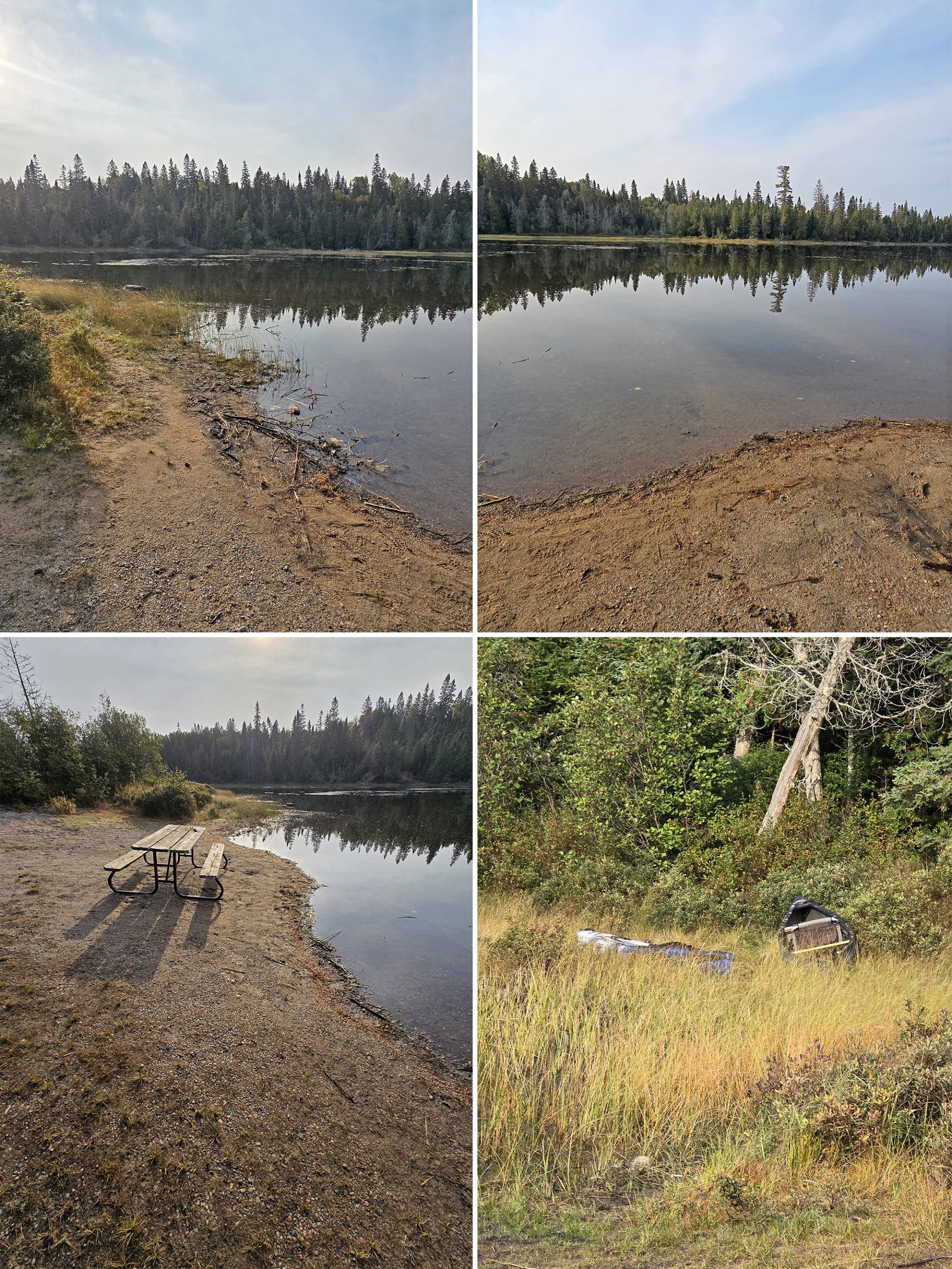 4 part image showing various views of the Rabbit Blanket Lake Beach.