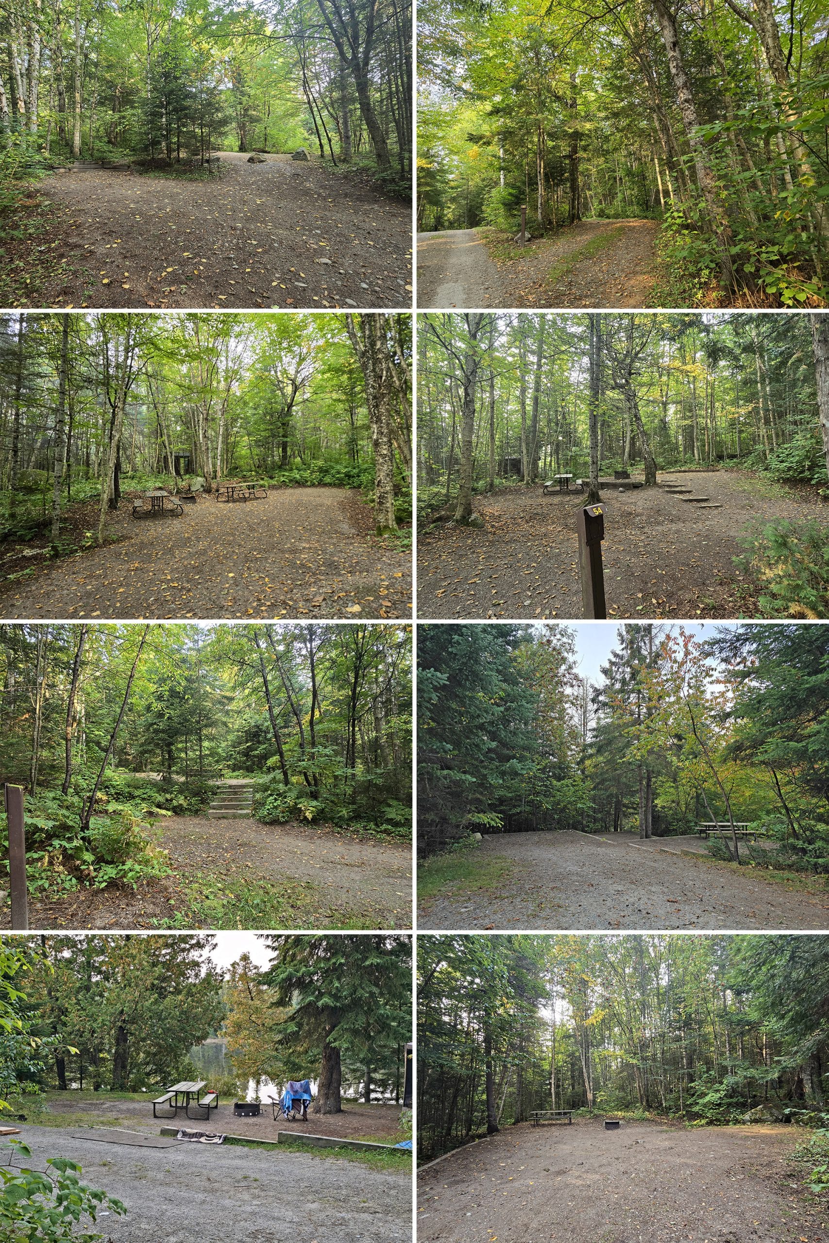 8 part image showing various campsites in the rabbit blanket lake campground.