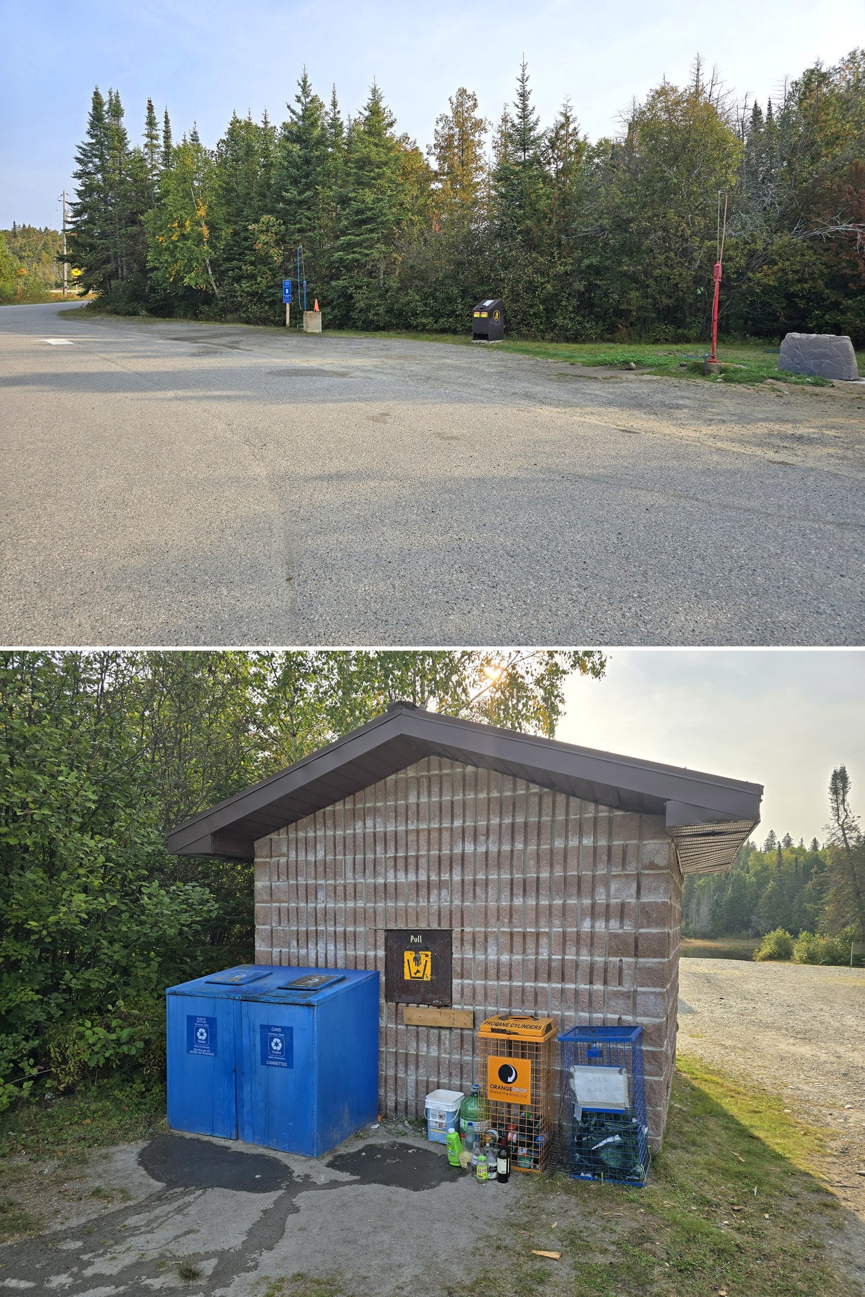 2 part image showing the Rabbit Blanket Lake Trailer Sanitation Station and Garbage Depot.