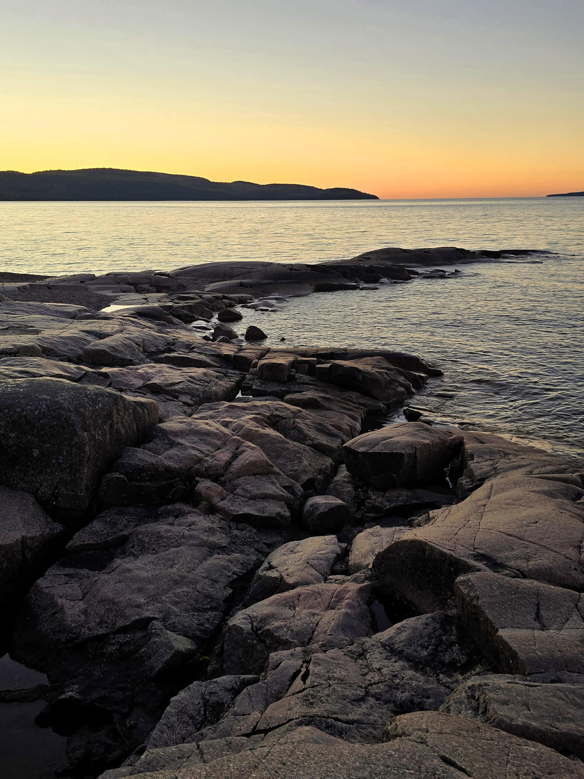 Rocky shoreline on lake superior.