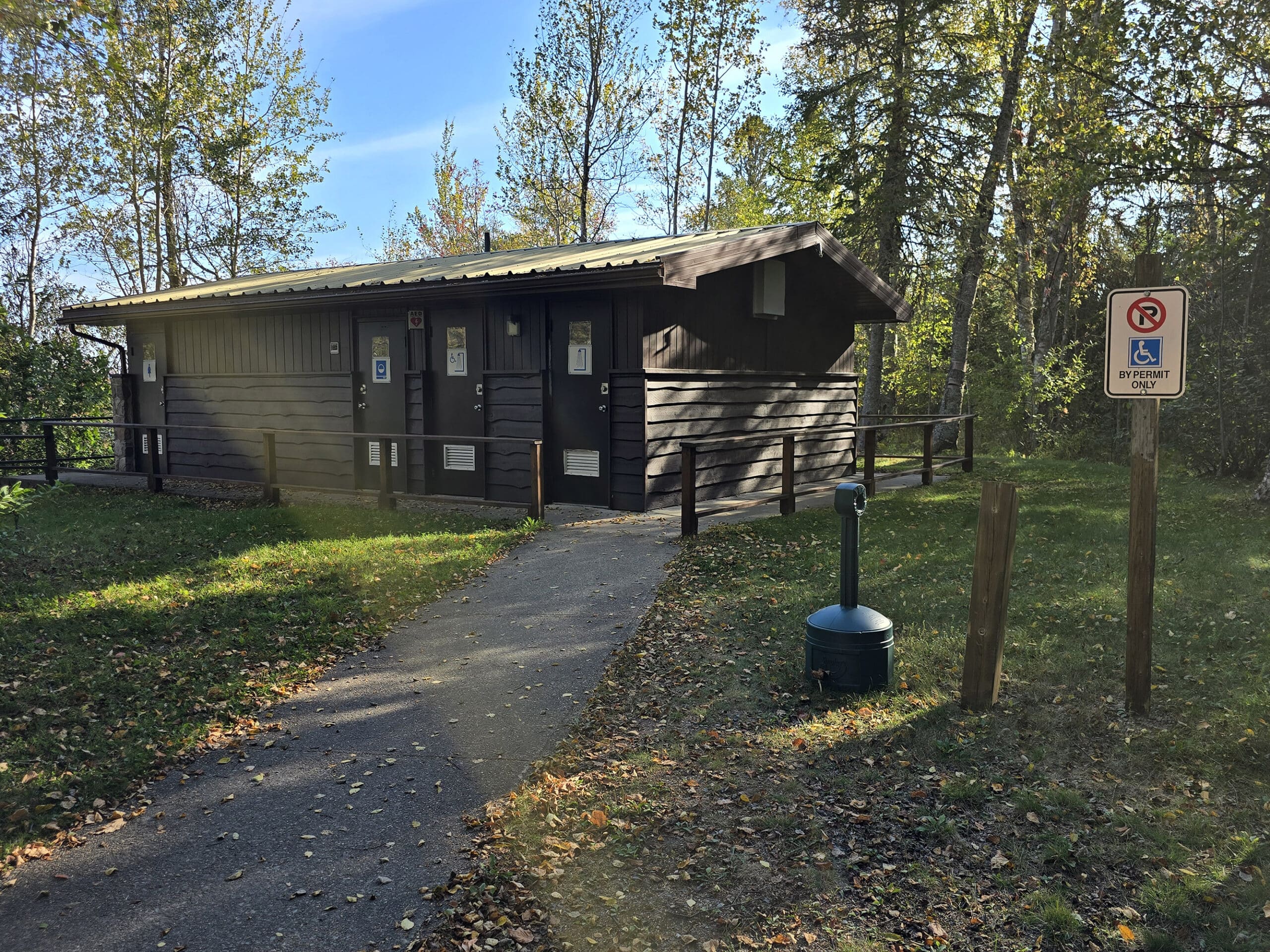 The ramp side of the rossport campground comfort station.