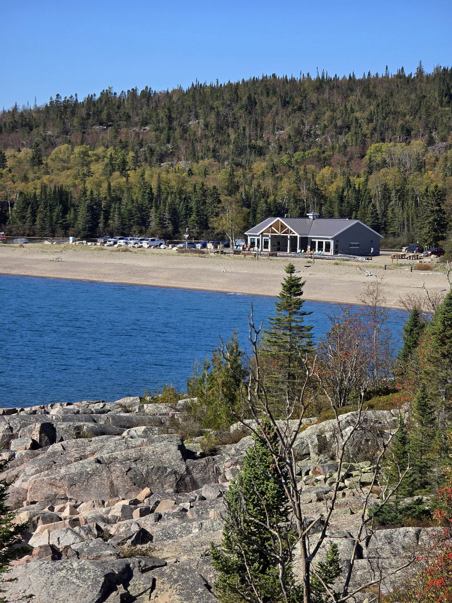 Terrace Bay Beach and visitor centre.