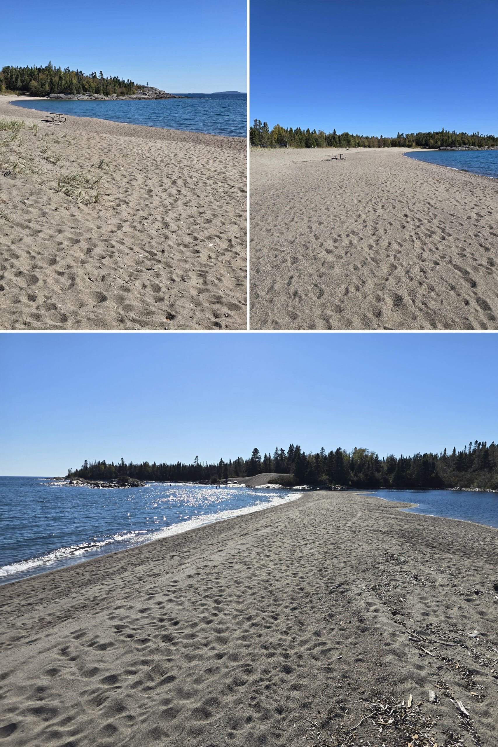 3 part image showing terrace bay beach.