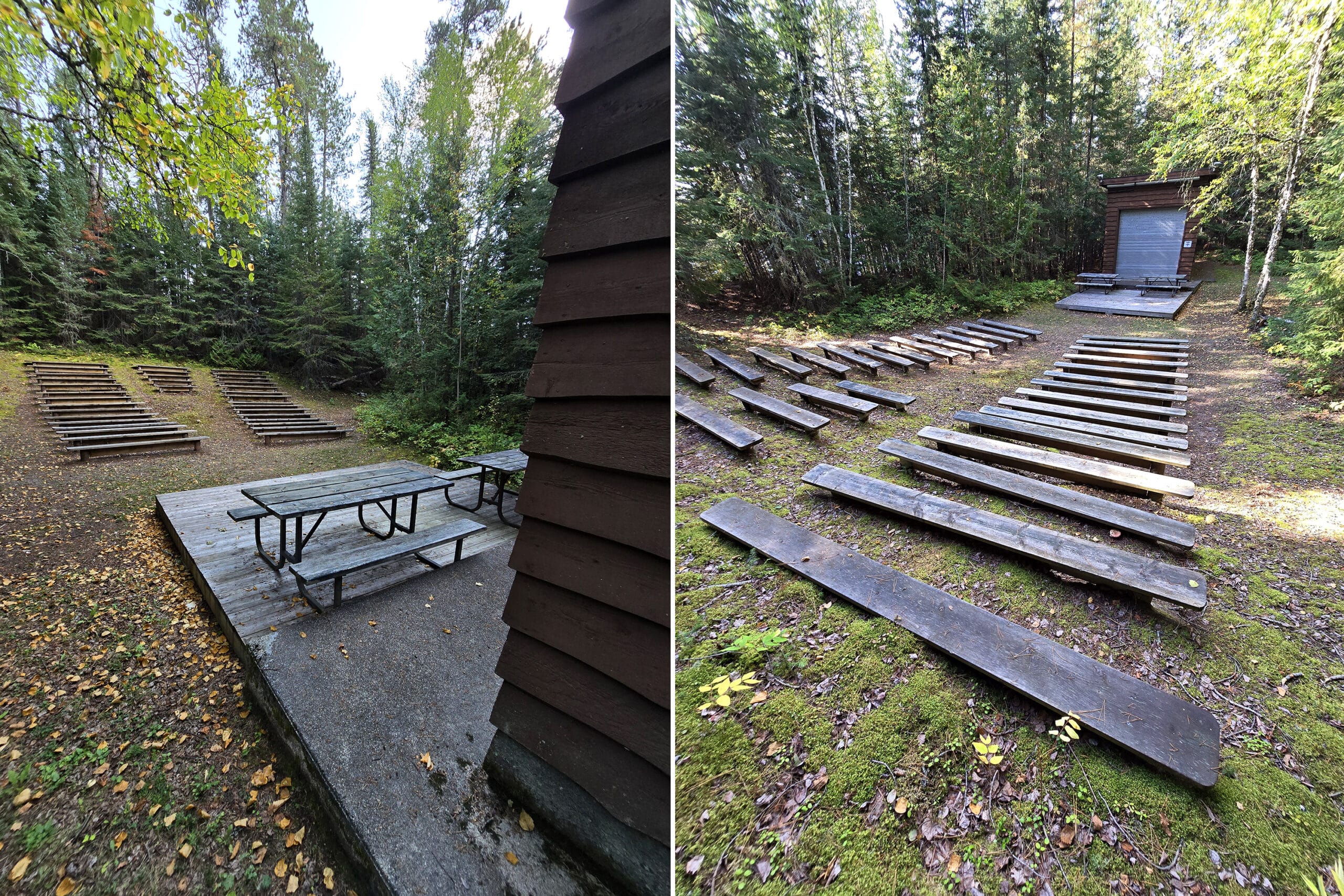 2 part image showing an amphitheatre.