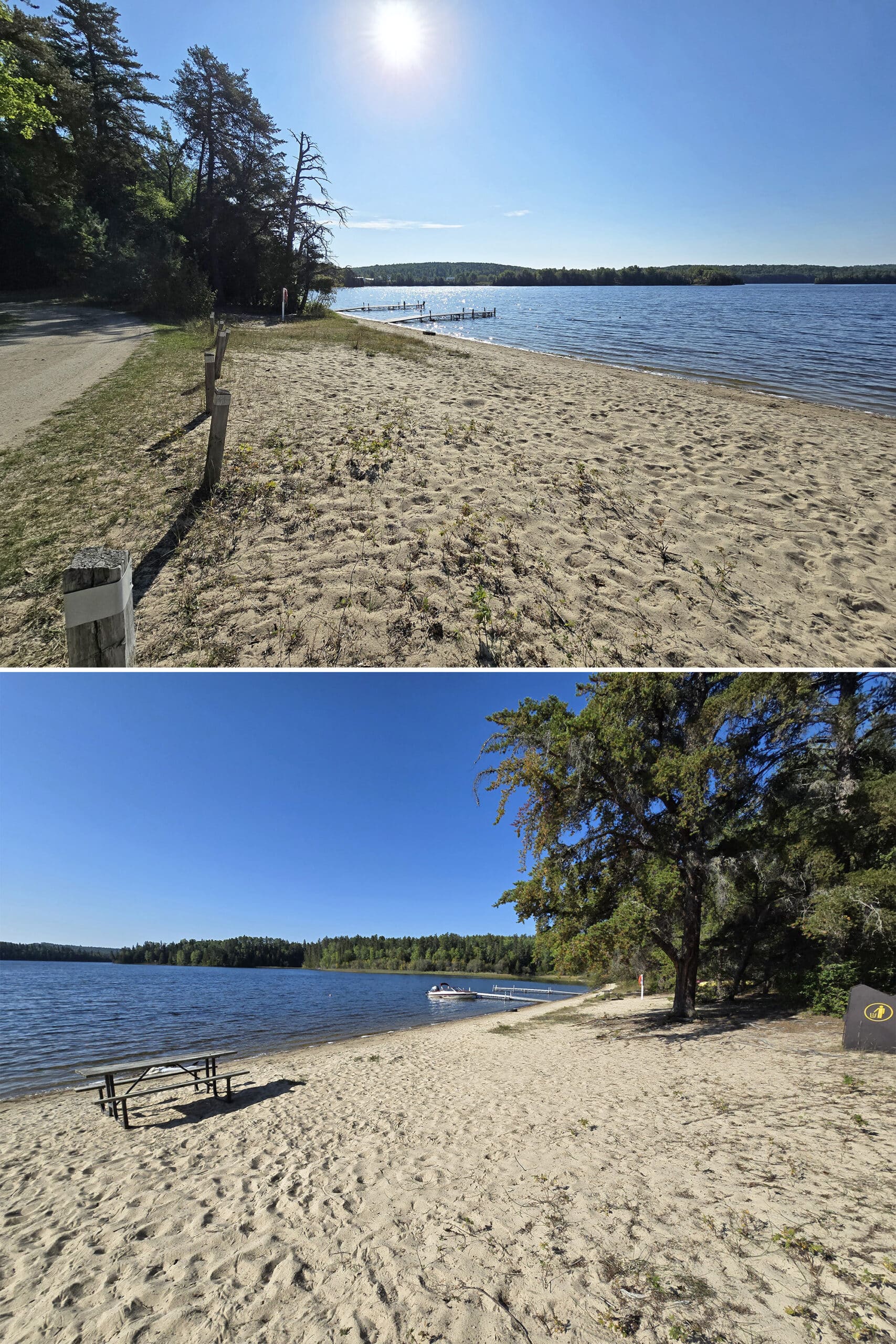 2 part image showing the second beach at white lake provincial park.