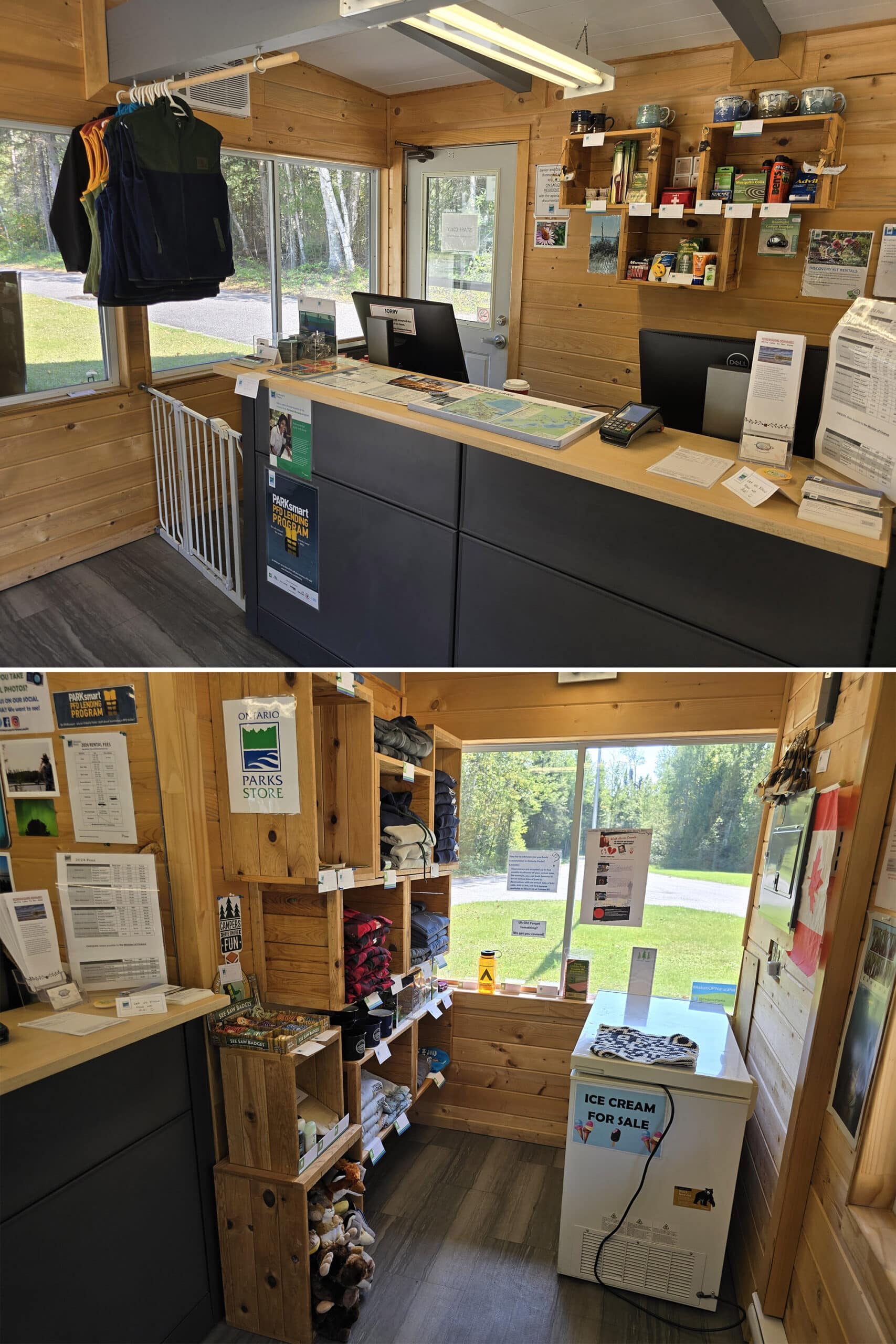 2 part image showing the white lake provincial park store.