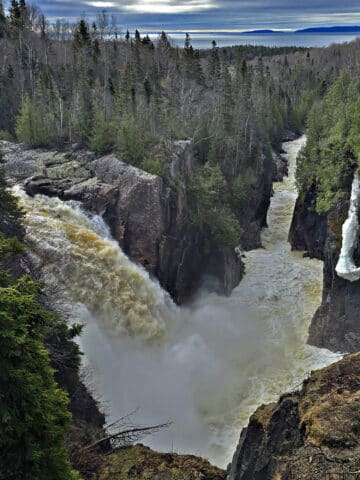 Aguasabon Falls, a large waterfall emptying into a gorge below.