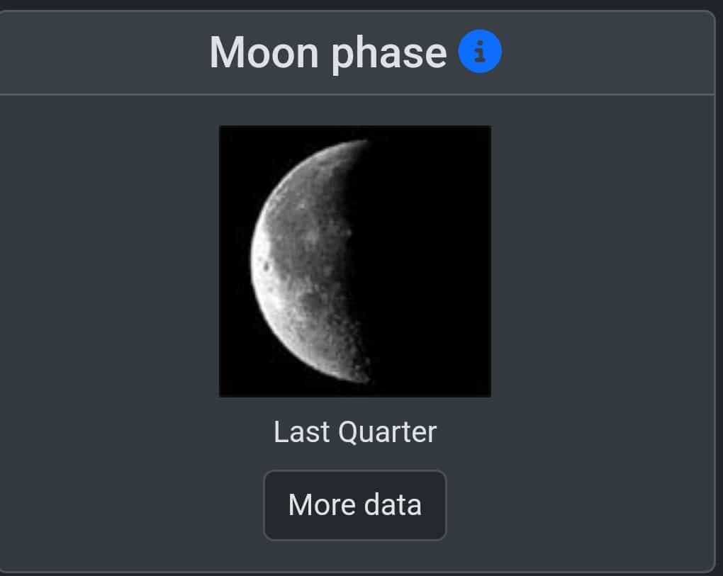 Screenshot from SpaceWeatherLive app showing the moon phase.