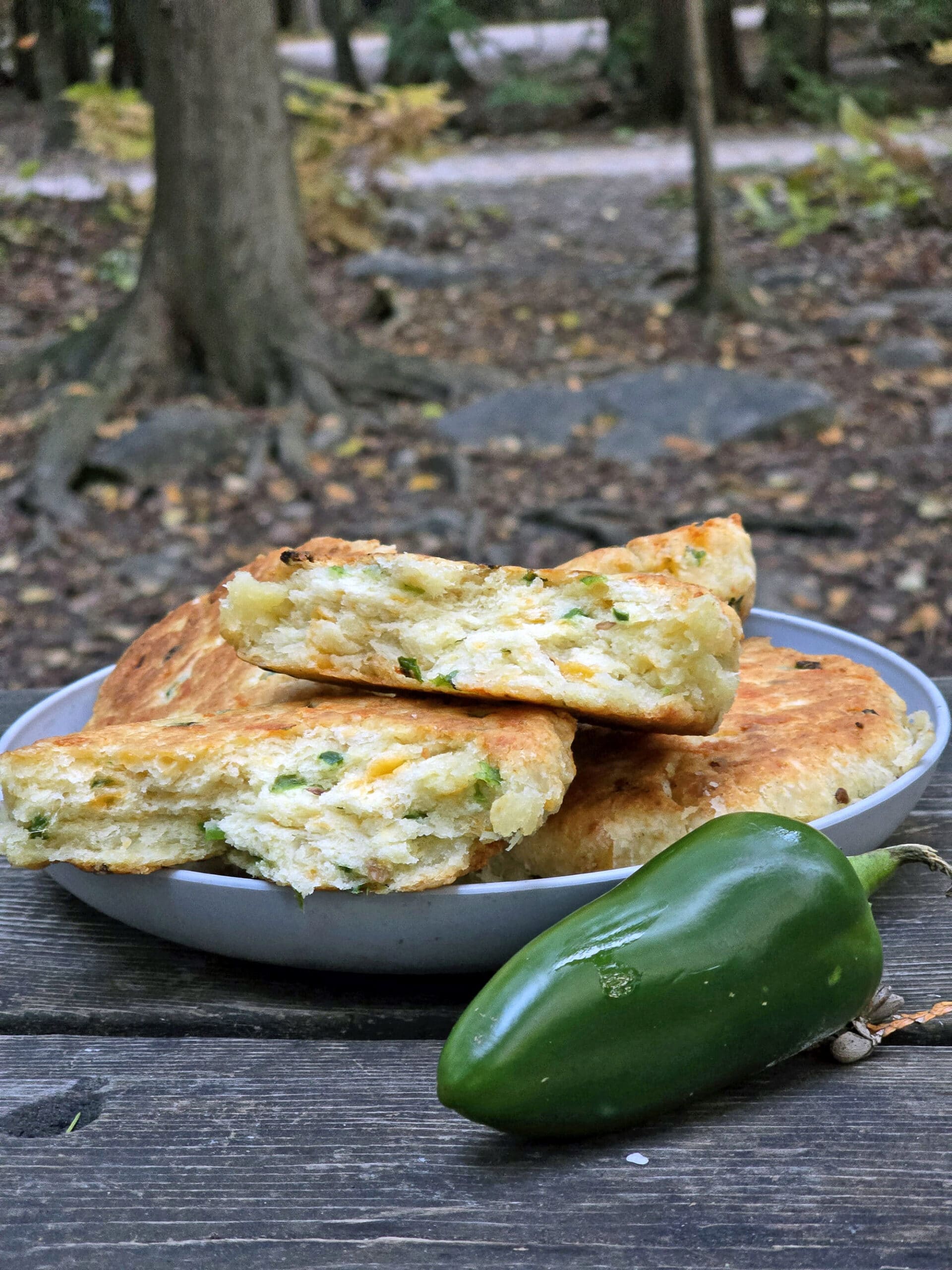 A plate of jalapeno cheddar bannock.