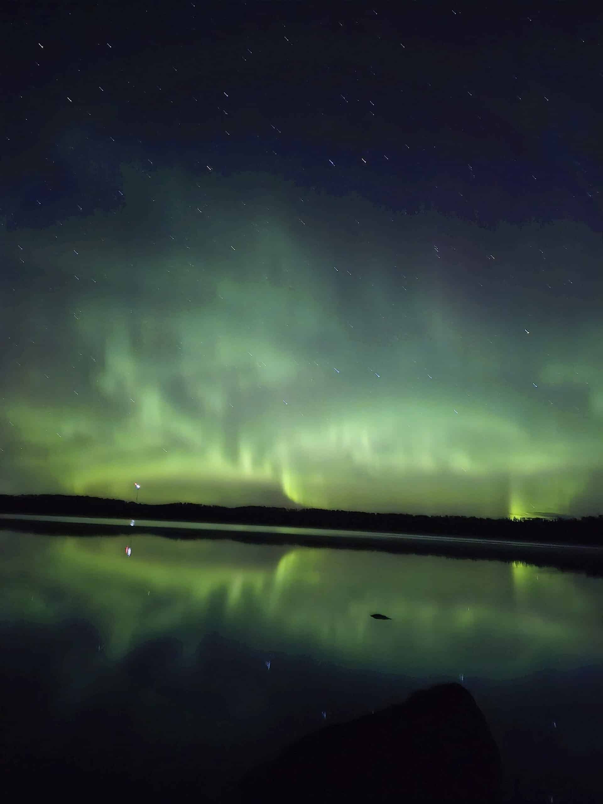 Bright northern lights display at Quetico Provincial Park.