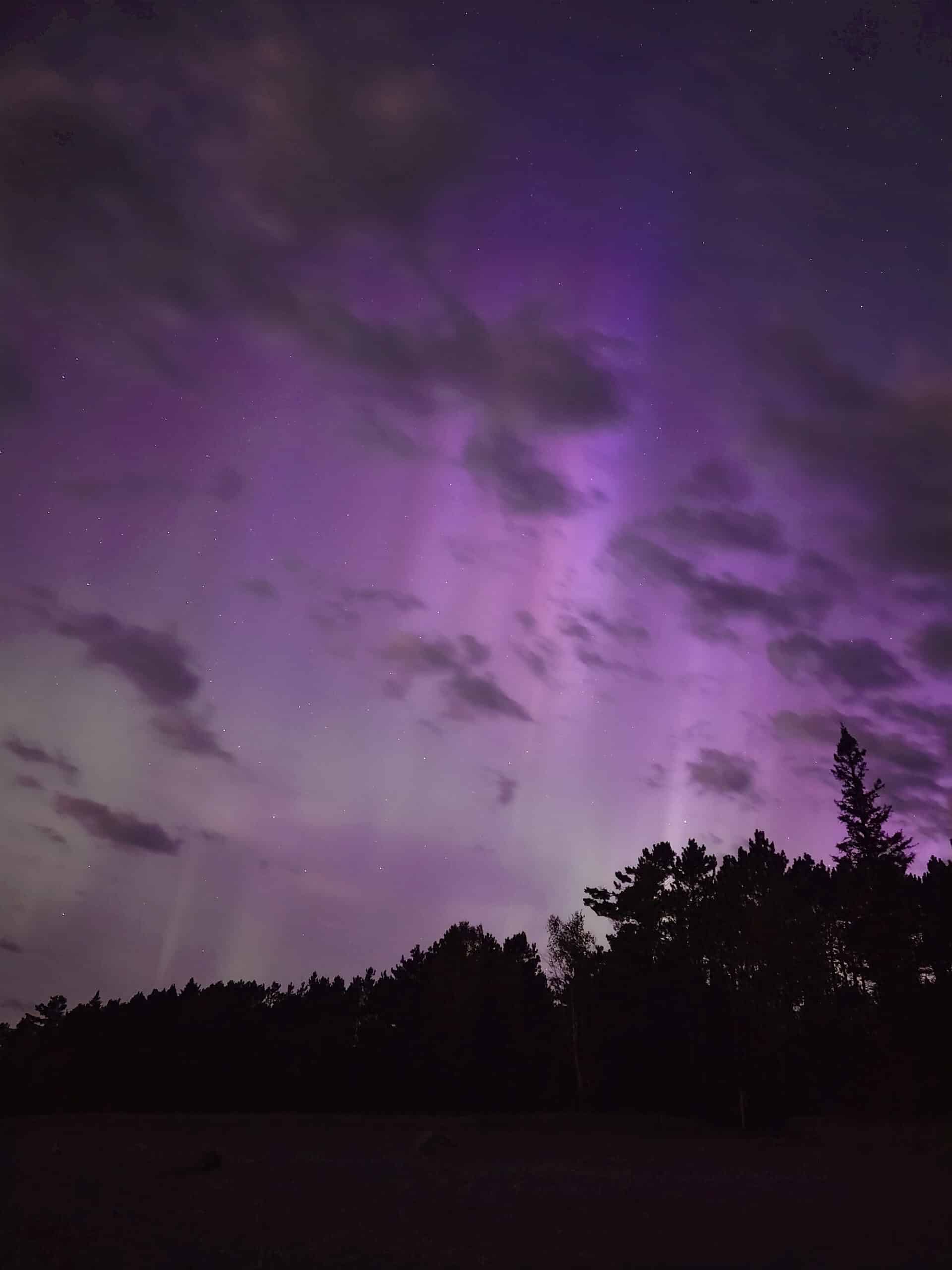 Bright pink aurora borealis display at lake superior Provincial Park.