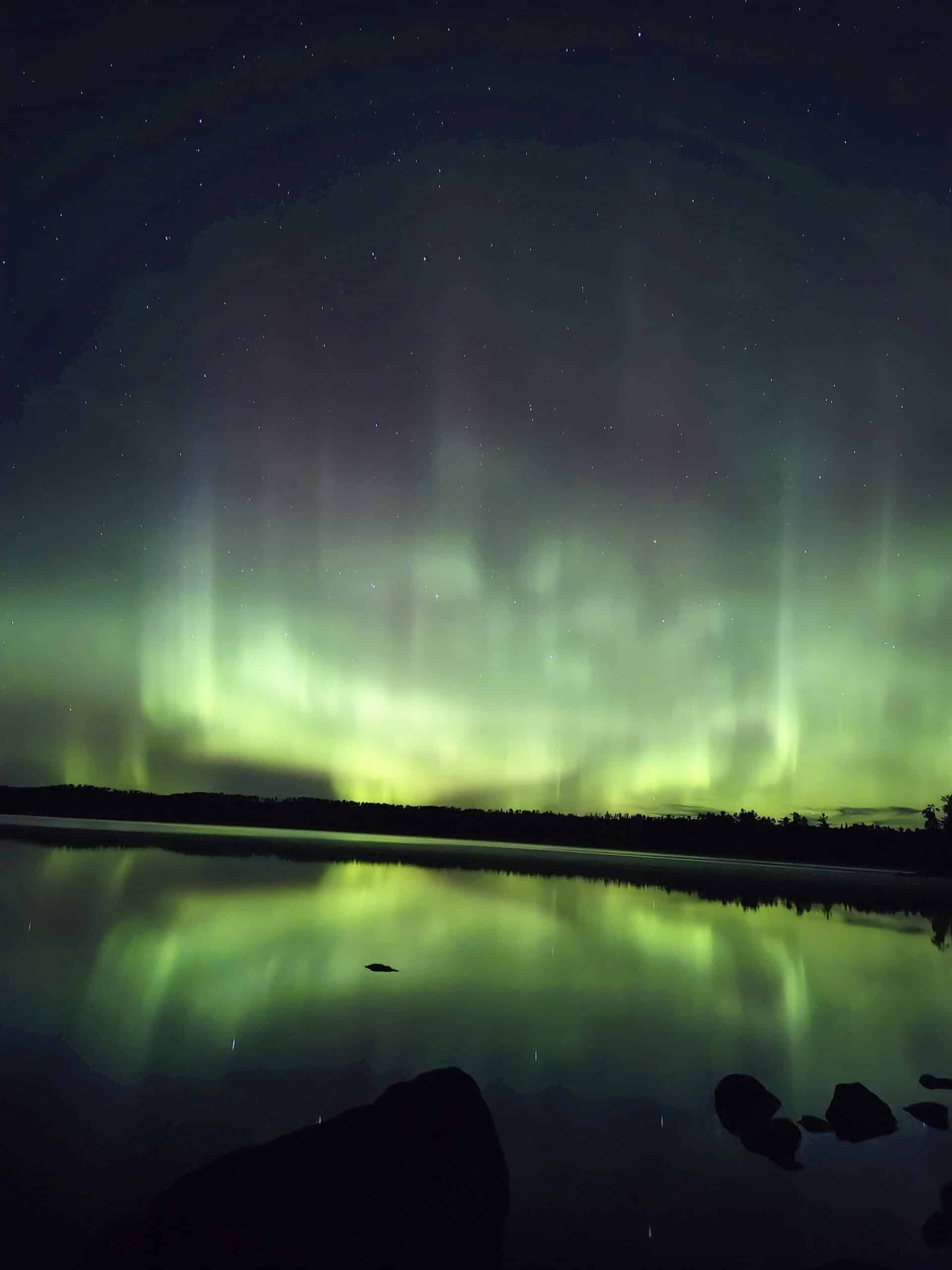 Bright northern lights display at Quetico Provincial Park.