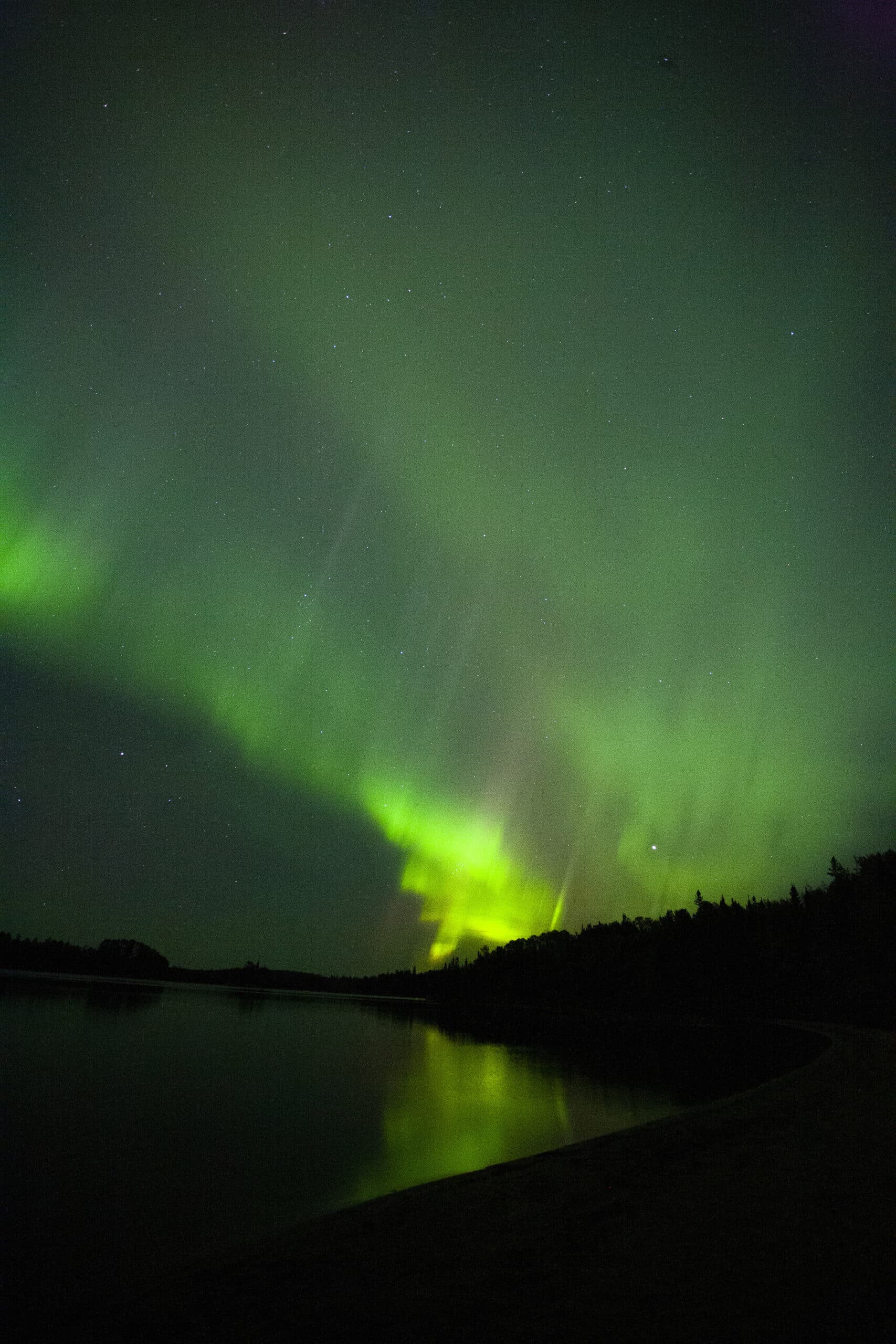 Bright aurora borealis display at Quetico Provincial Park.