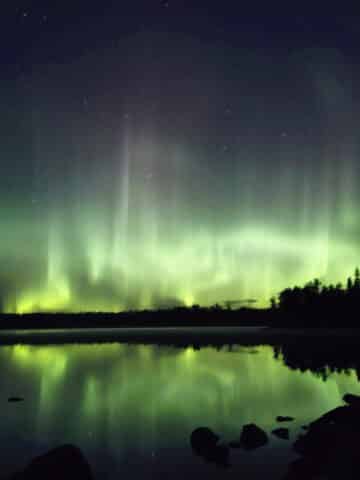 Bright northern lights display at Quetico Provincial Park.