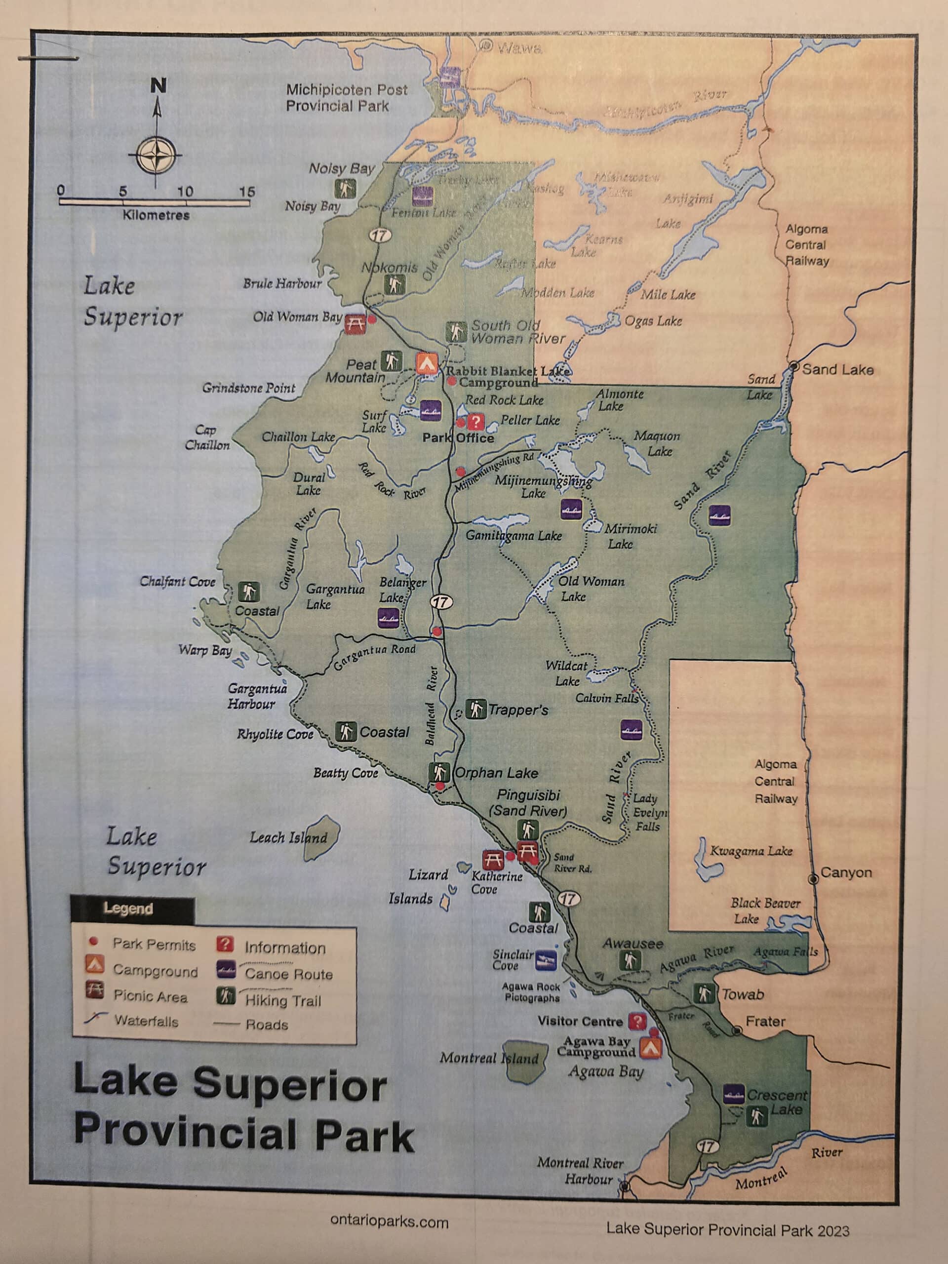 The Lake Superior Provincial Park Map.