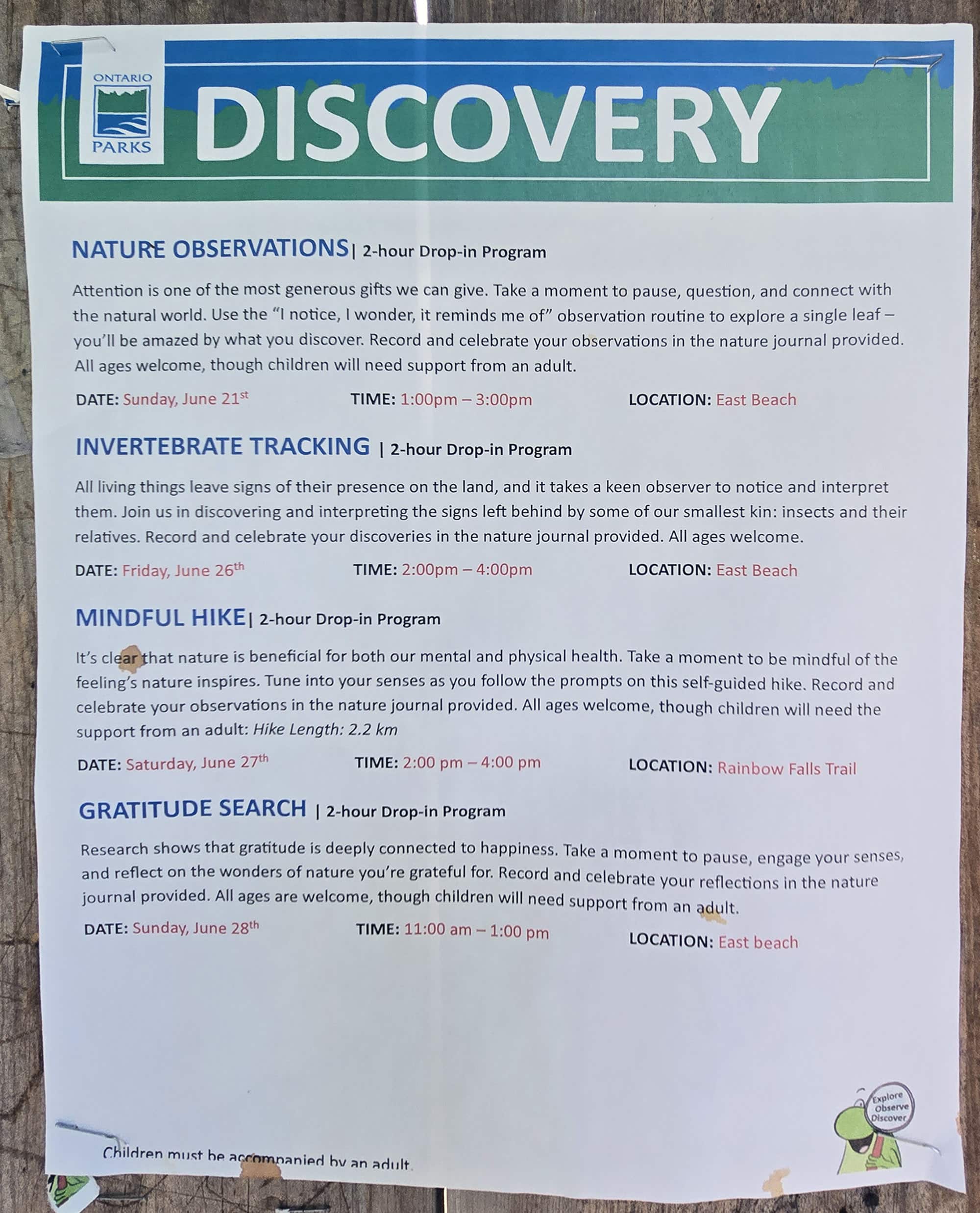 A sheet of scheduled Discovery programming details.