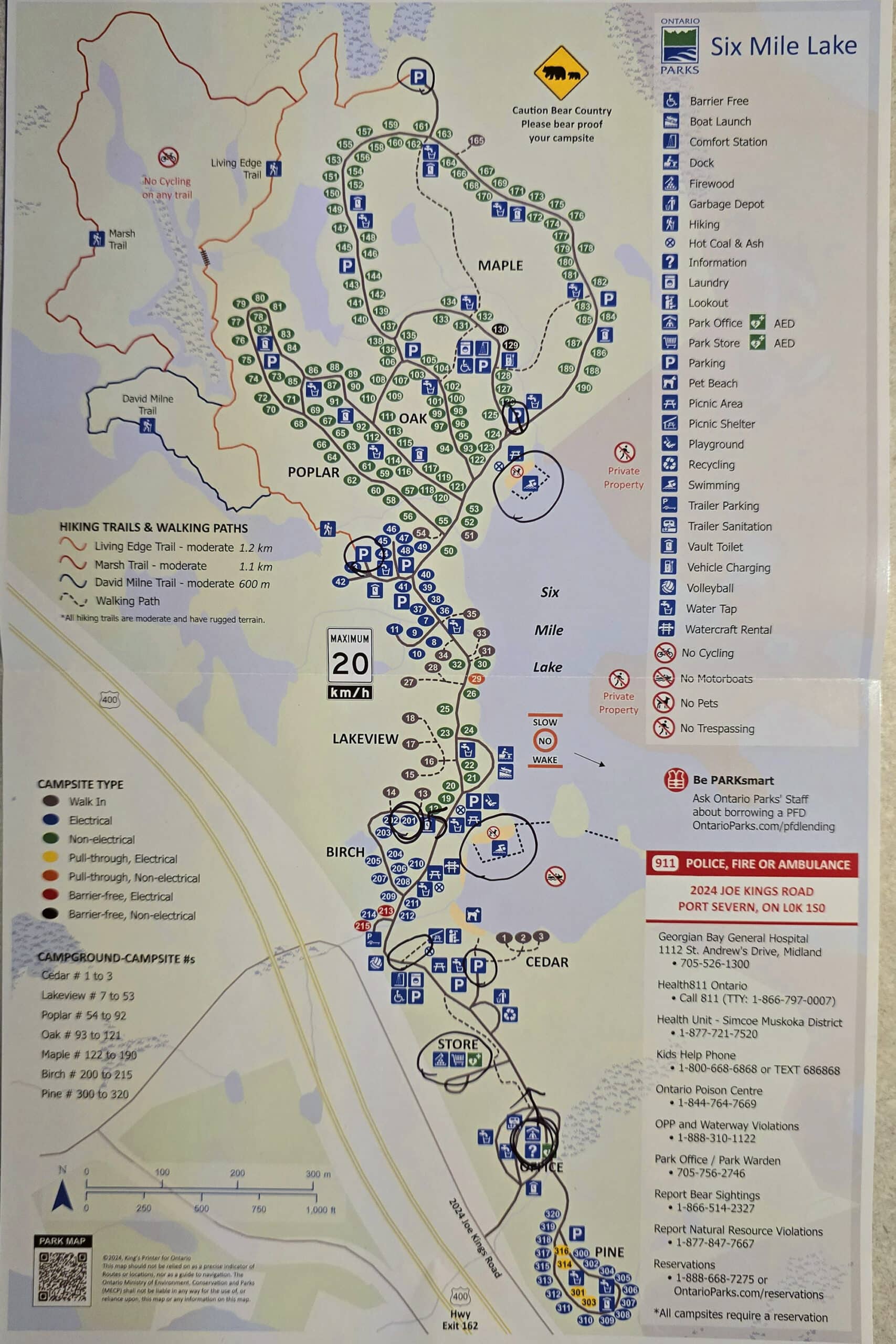 A photo of the Six Mile Lake Provincial Park Map.