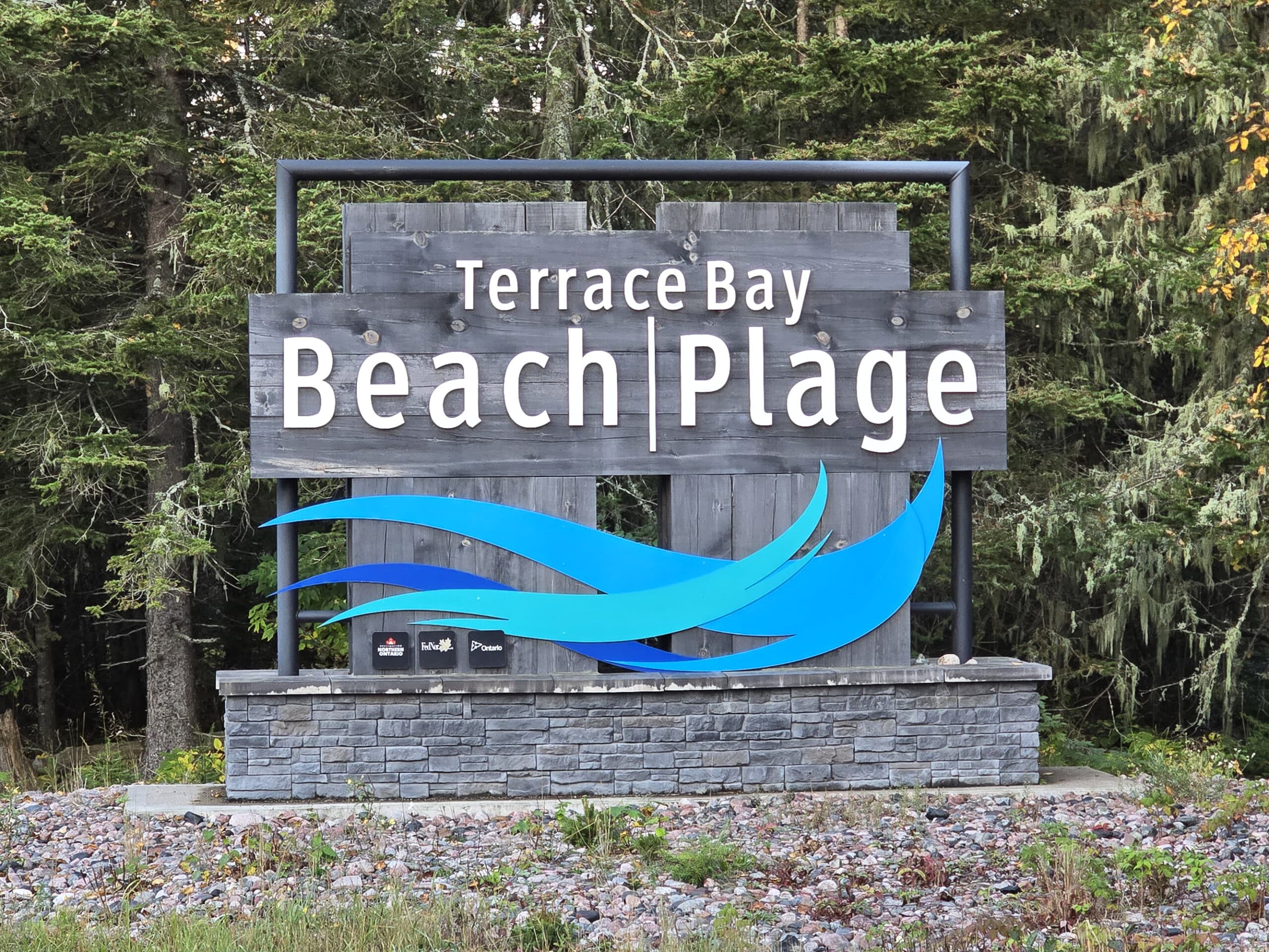 The Terrace Bay Beach road sign.