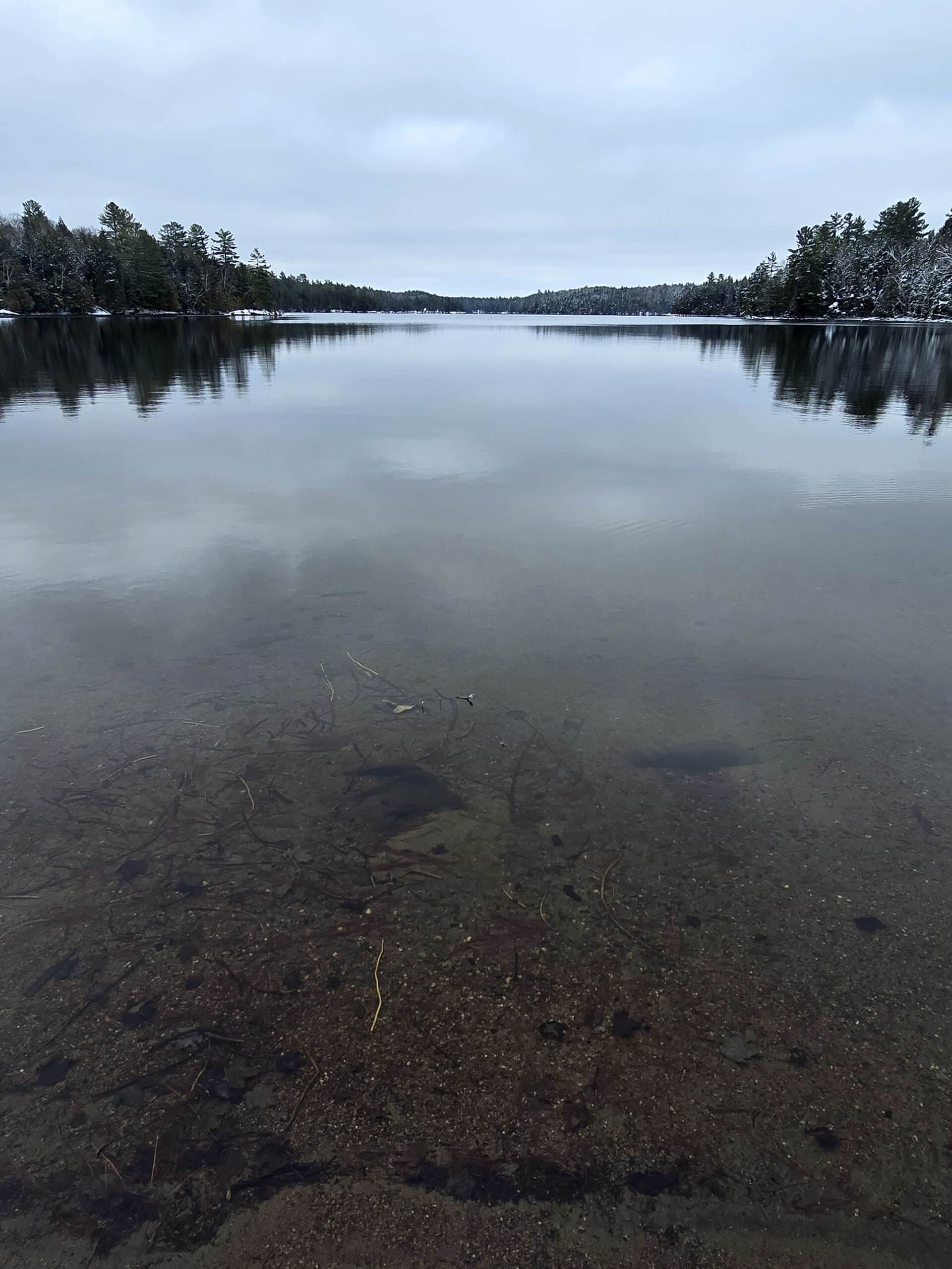 Silent lake on a still winter day.