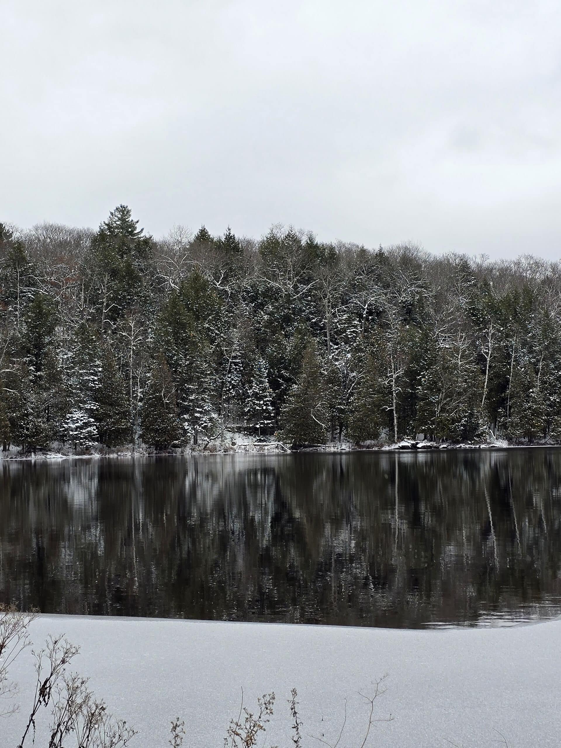 Silent lake on a still winter day.