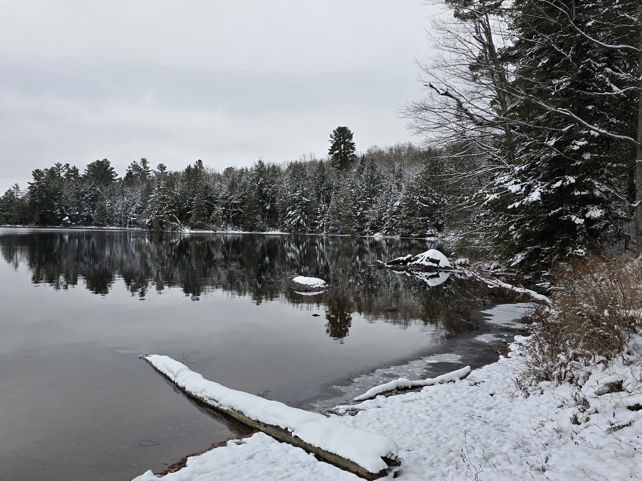 Silent lake on a still winter day.