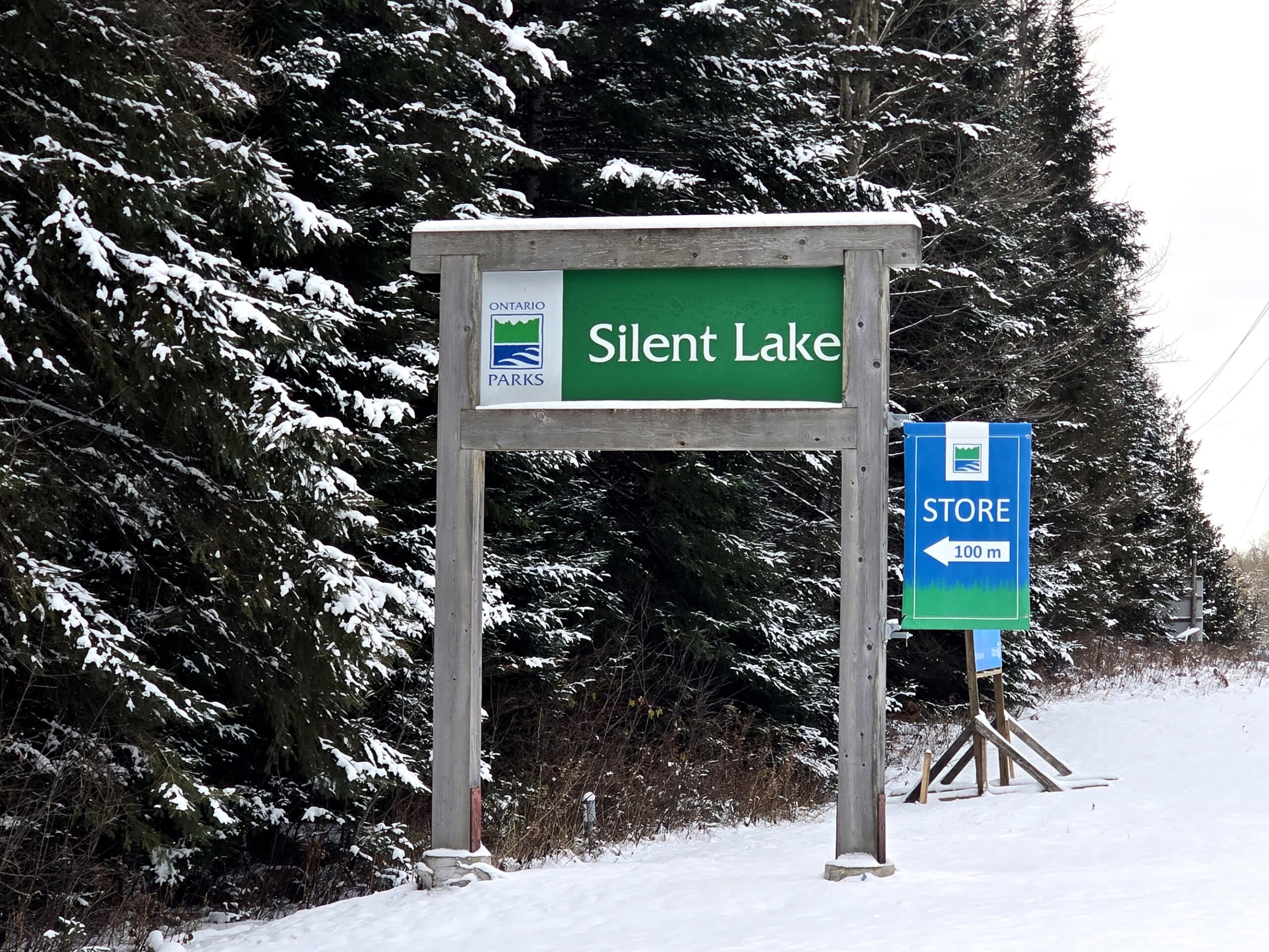 The silent lake provincial park sign.