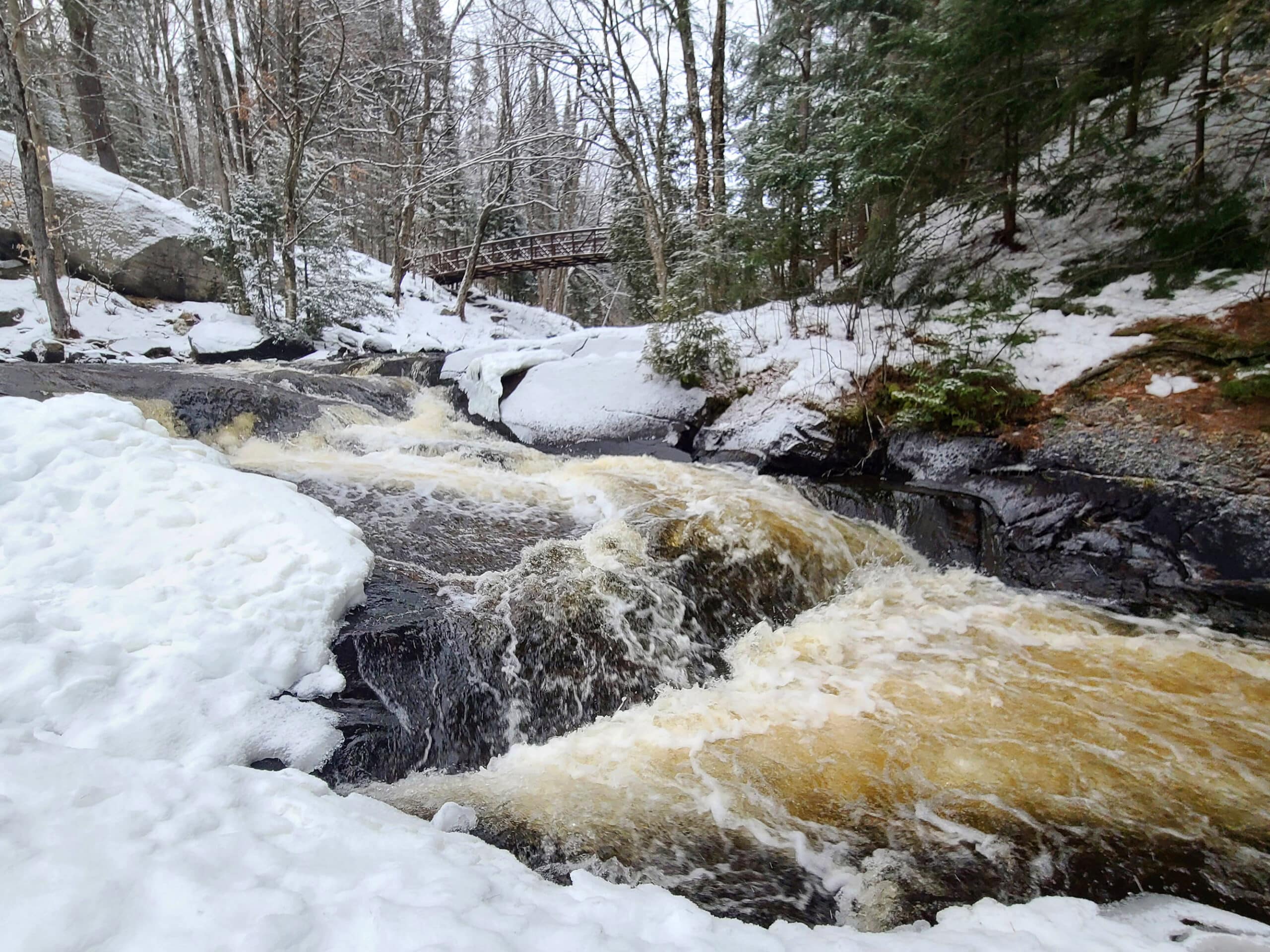 Stubb's Falls waterfall in winter.