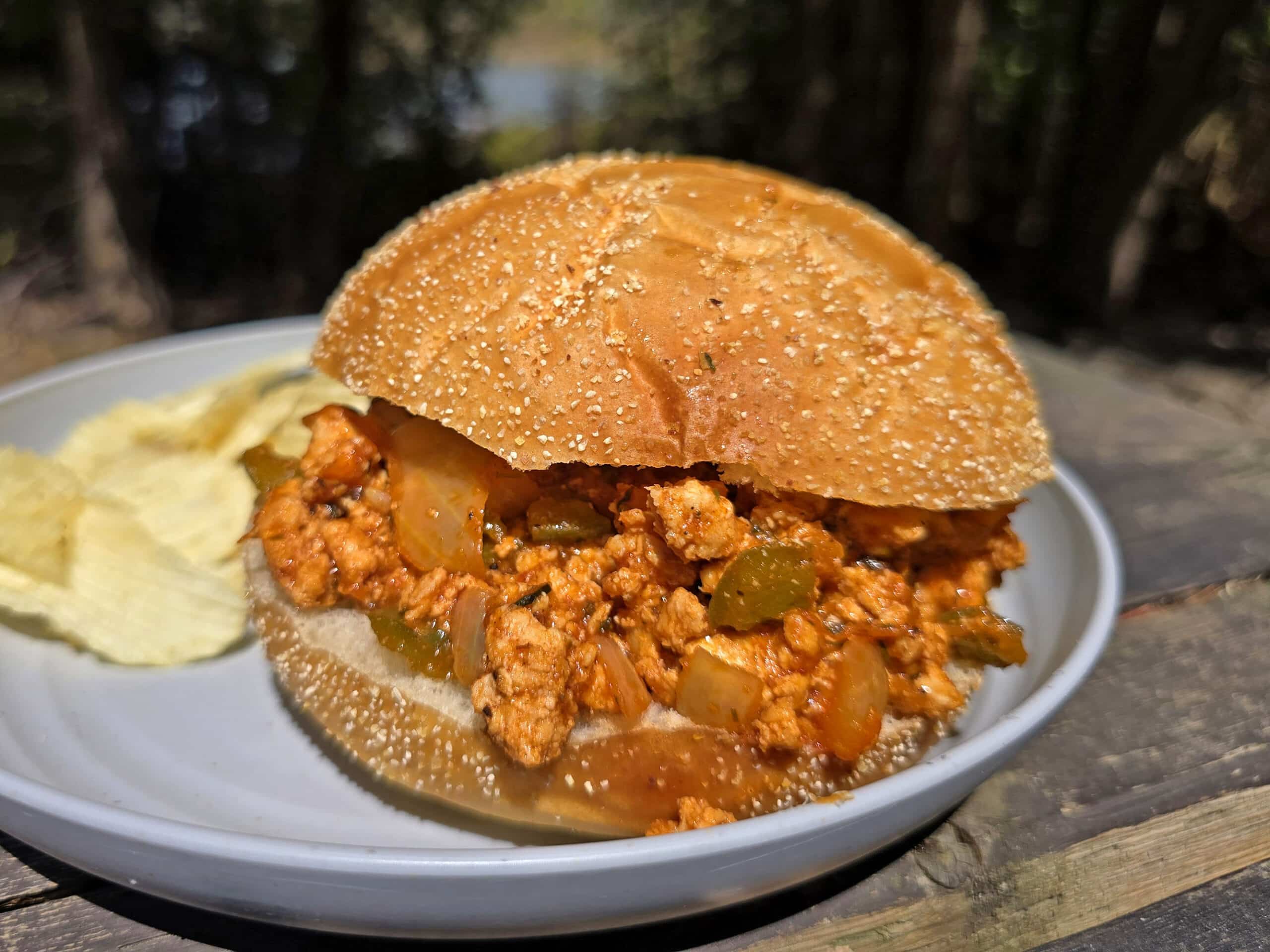 A Cajun Sloppy Joes sandwich on a plate.