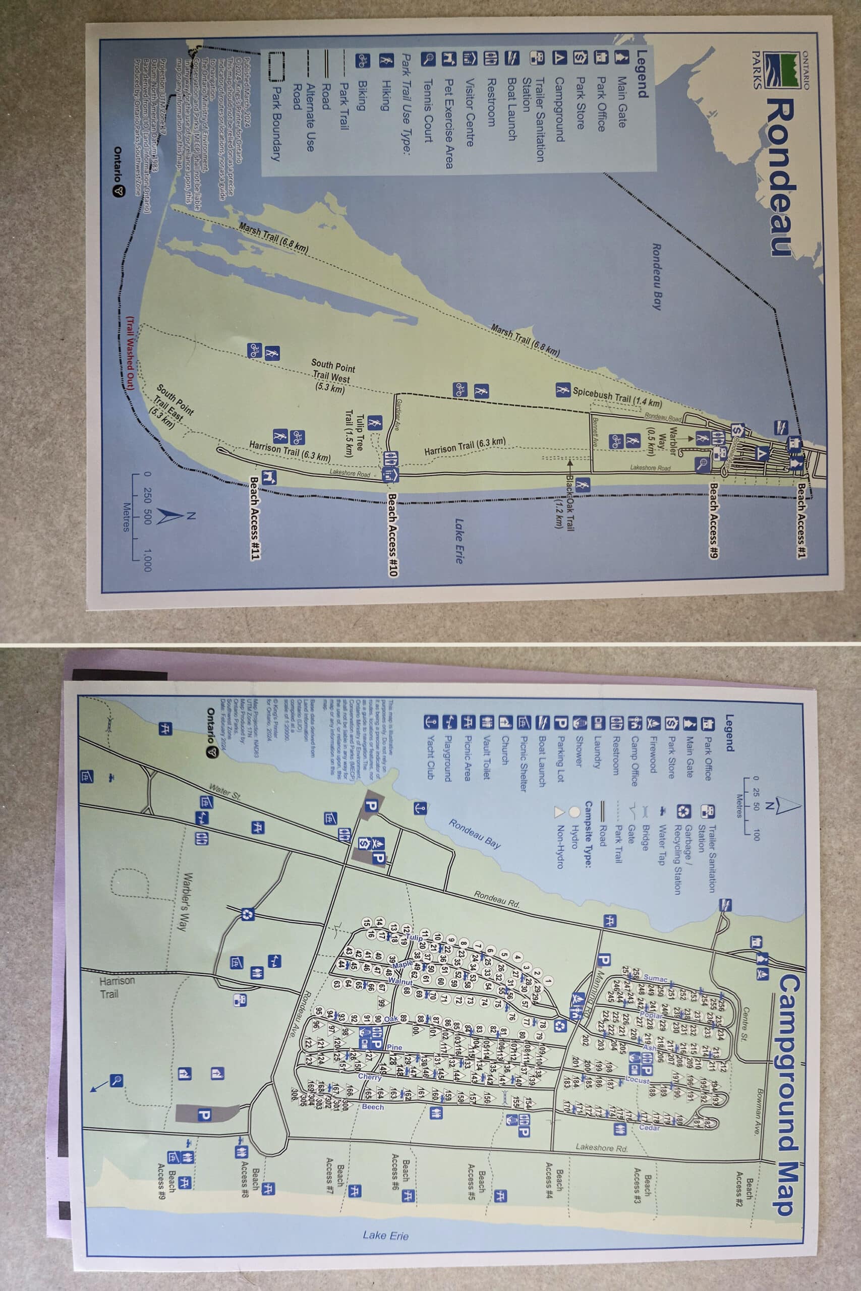2 part image showing the Rondeau Provincial Park Map