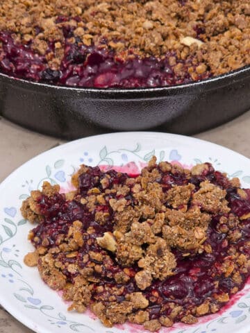 A pan of campfire berry crumble.