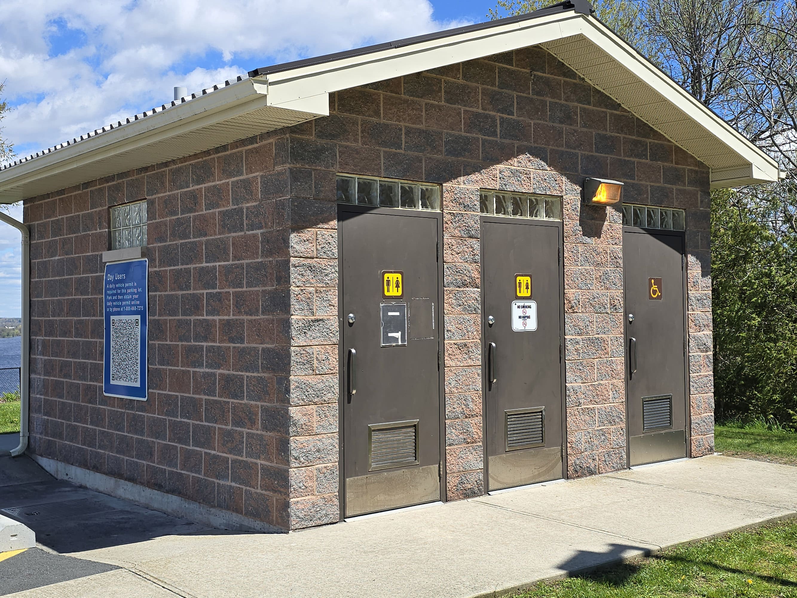 A small washroom building at Lake on the Mountain Provincial Park.