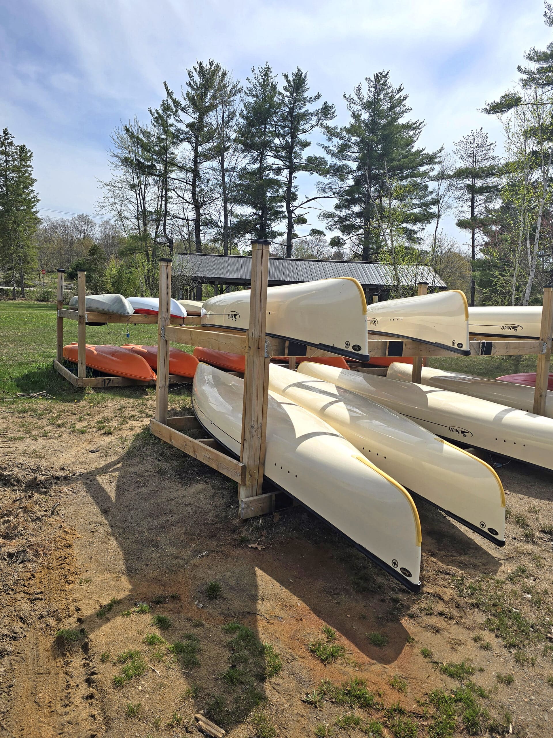 A rack of canoes.