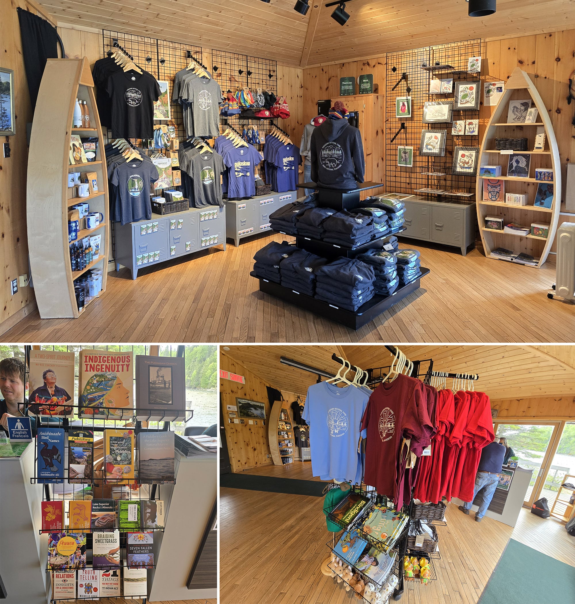 3 part image showing the Pukaskwa National Park Store.