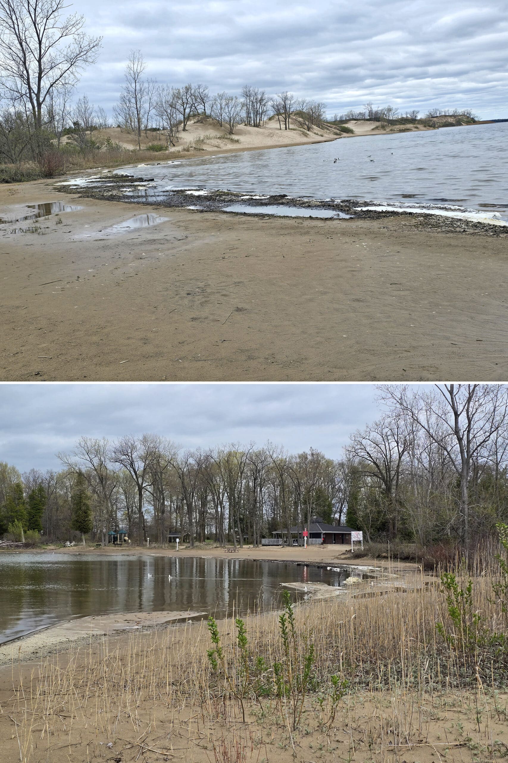 2 part image showing Dunes Beach at Sandbanks Provincial Park.