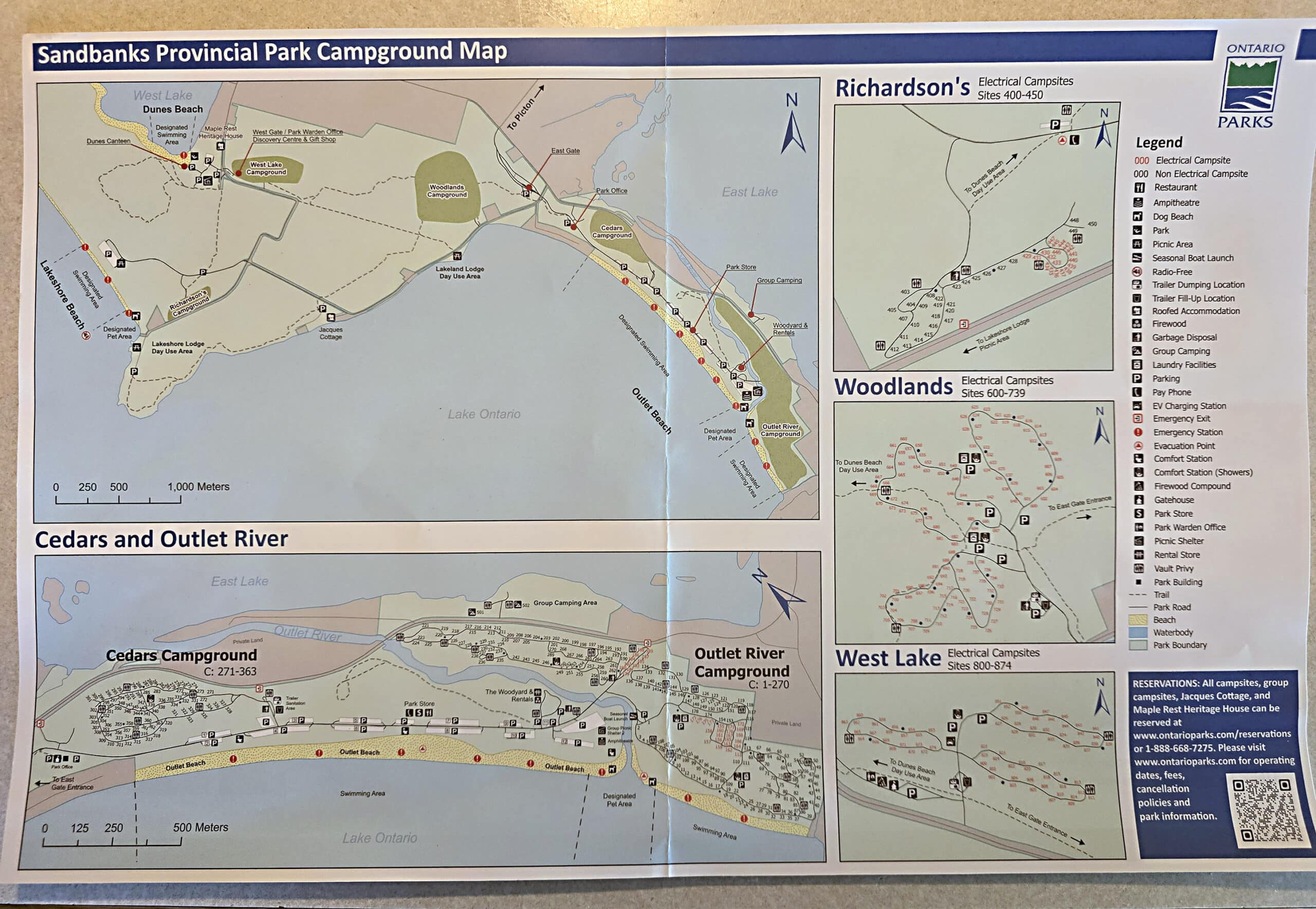 The Sandbanks Provincial Park Map.