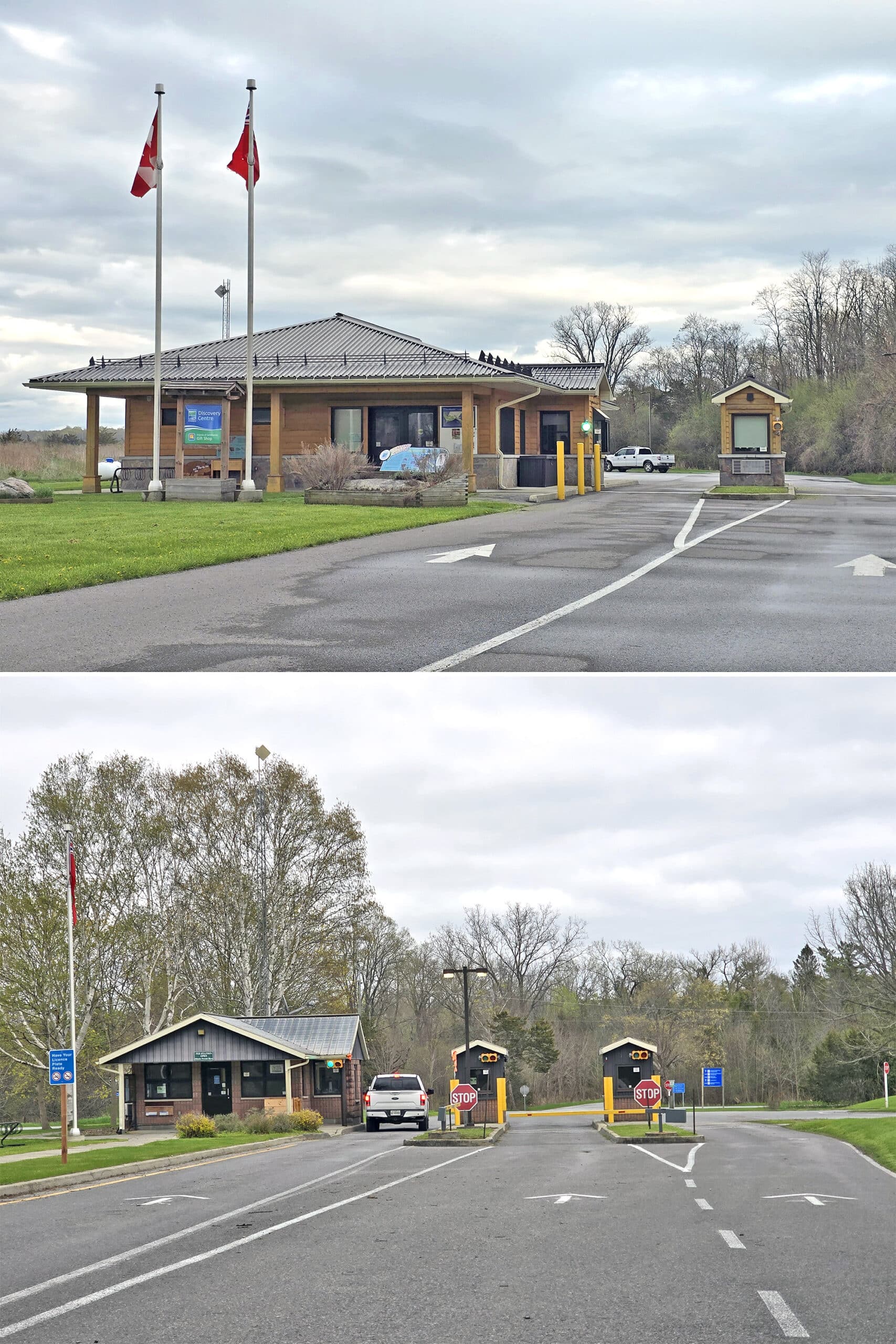 2 part image showing both gates at sandbanks provincial park.