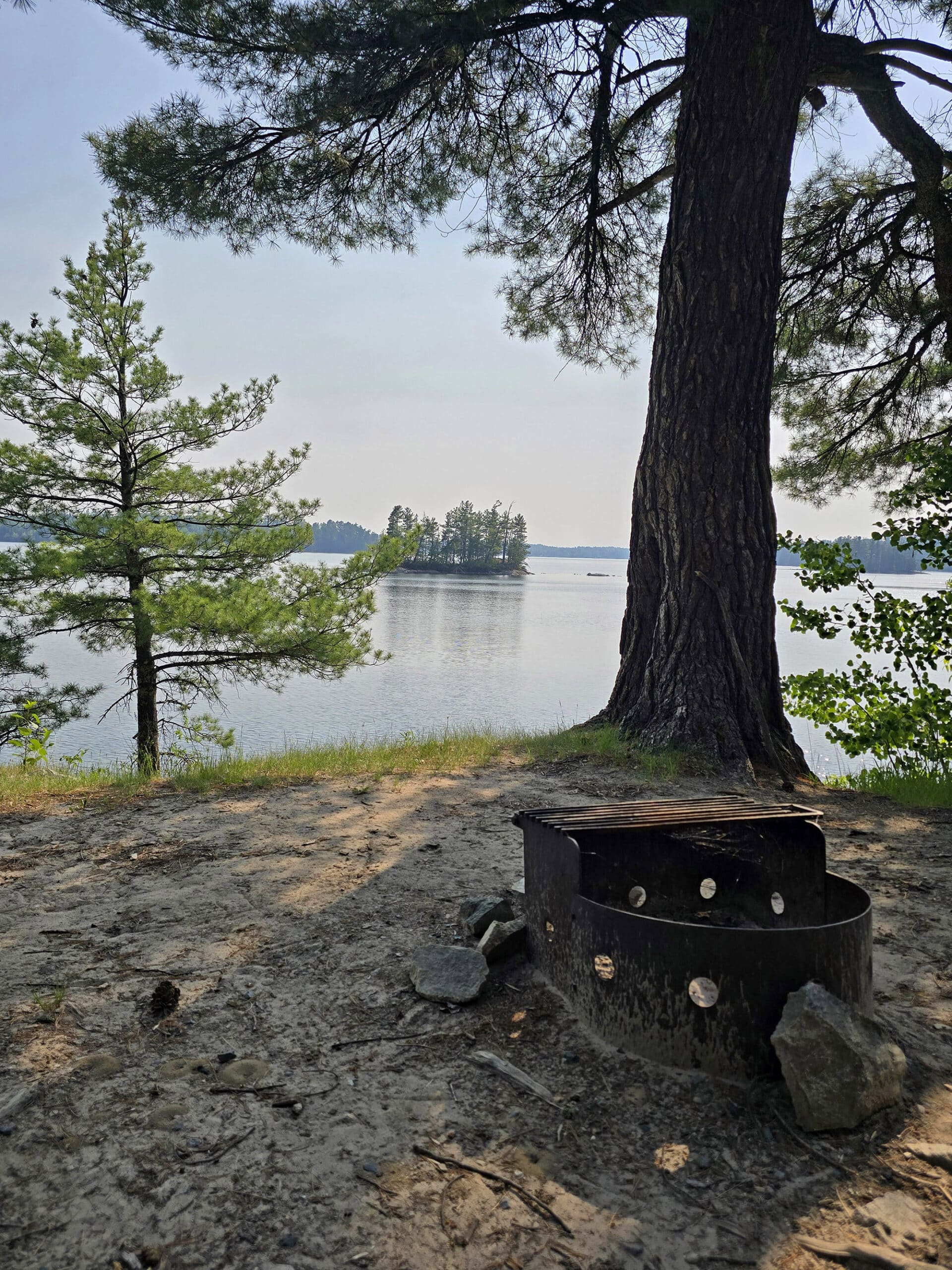 A campsite on the shore of lake of the woods.