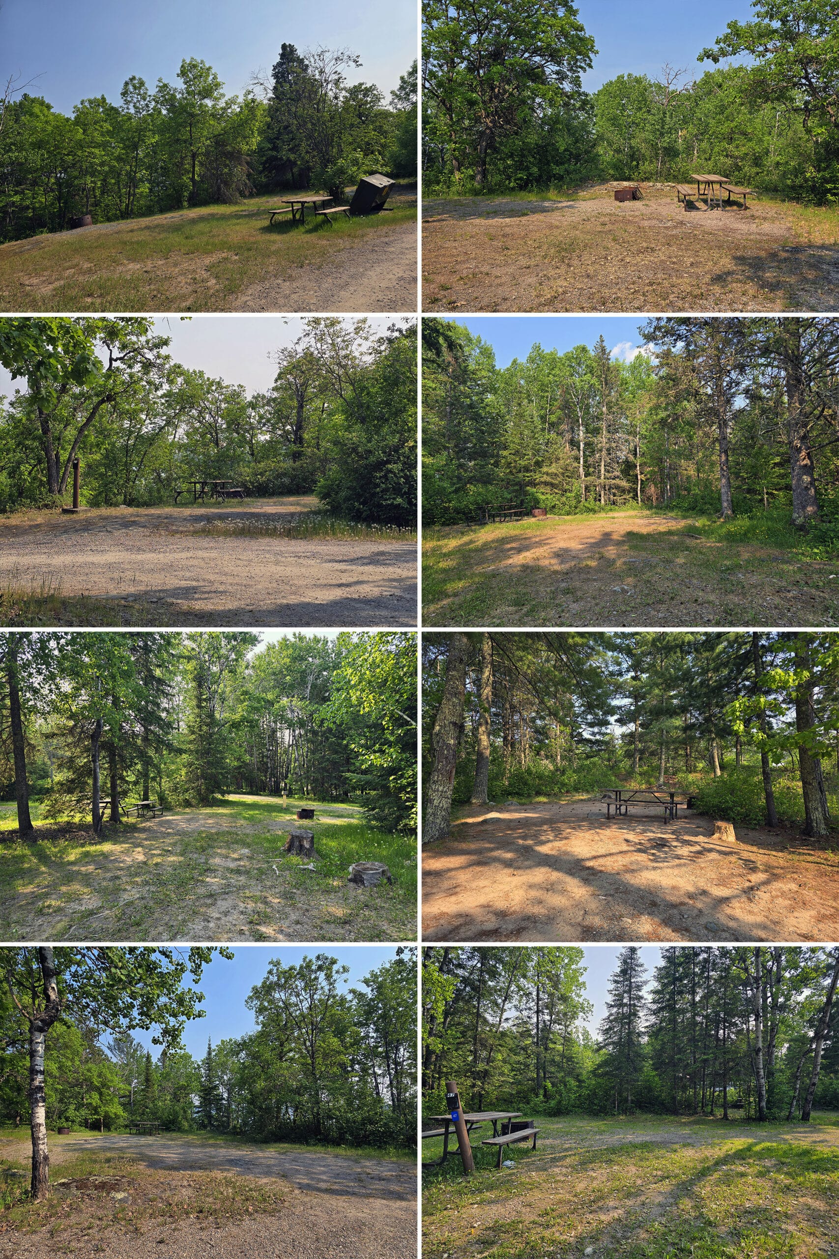 6 part image showing various campsites at Sioux Narrows Provincial Park .