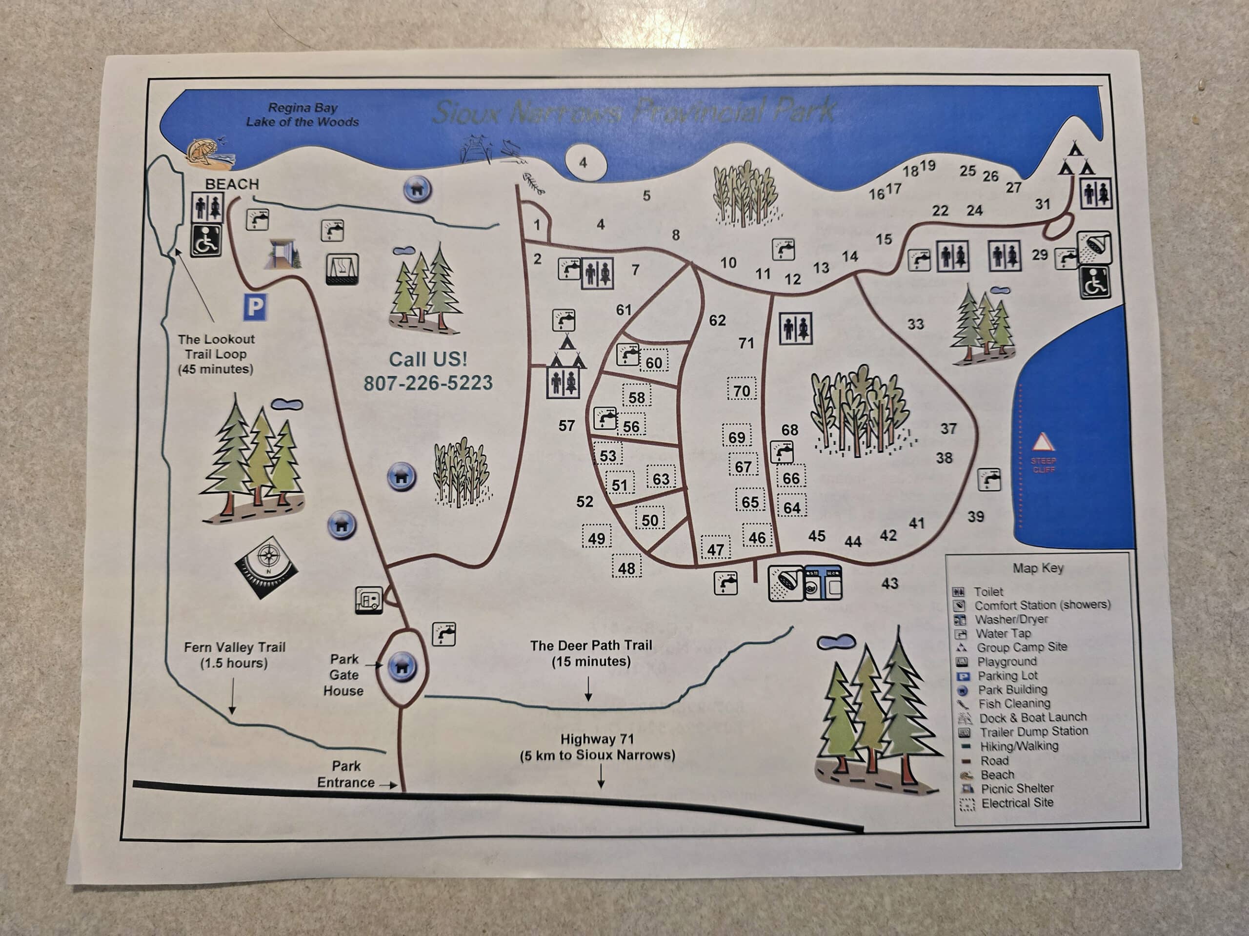The map of Sioux Narrows Provincial park.