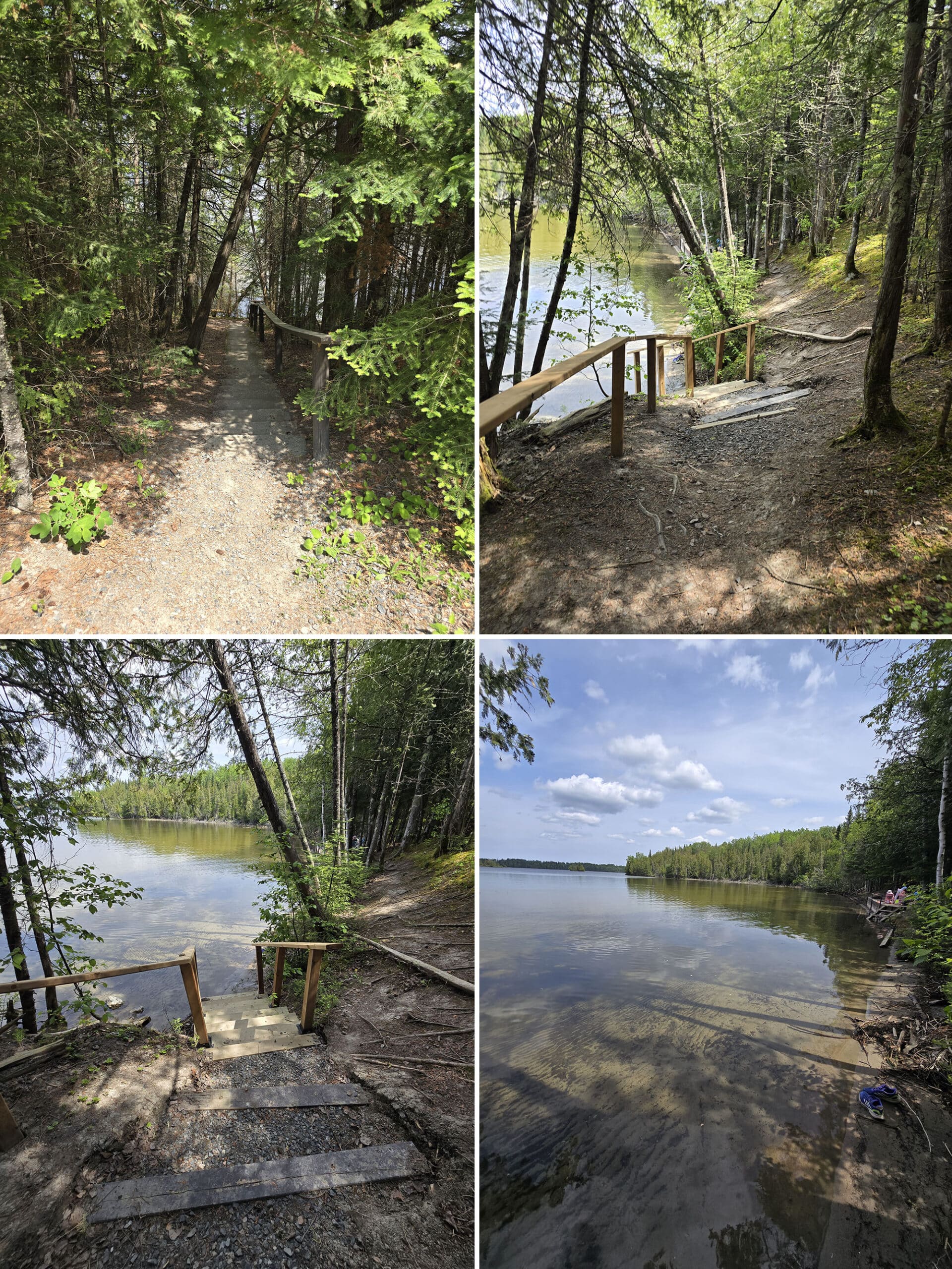4 part image showing various views of the east beach at Aaron Provincial Park.
