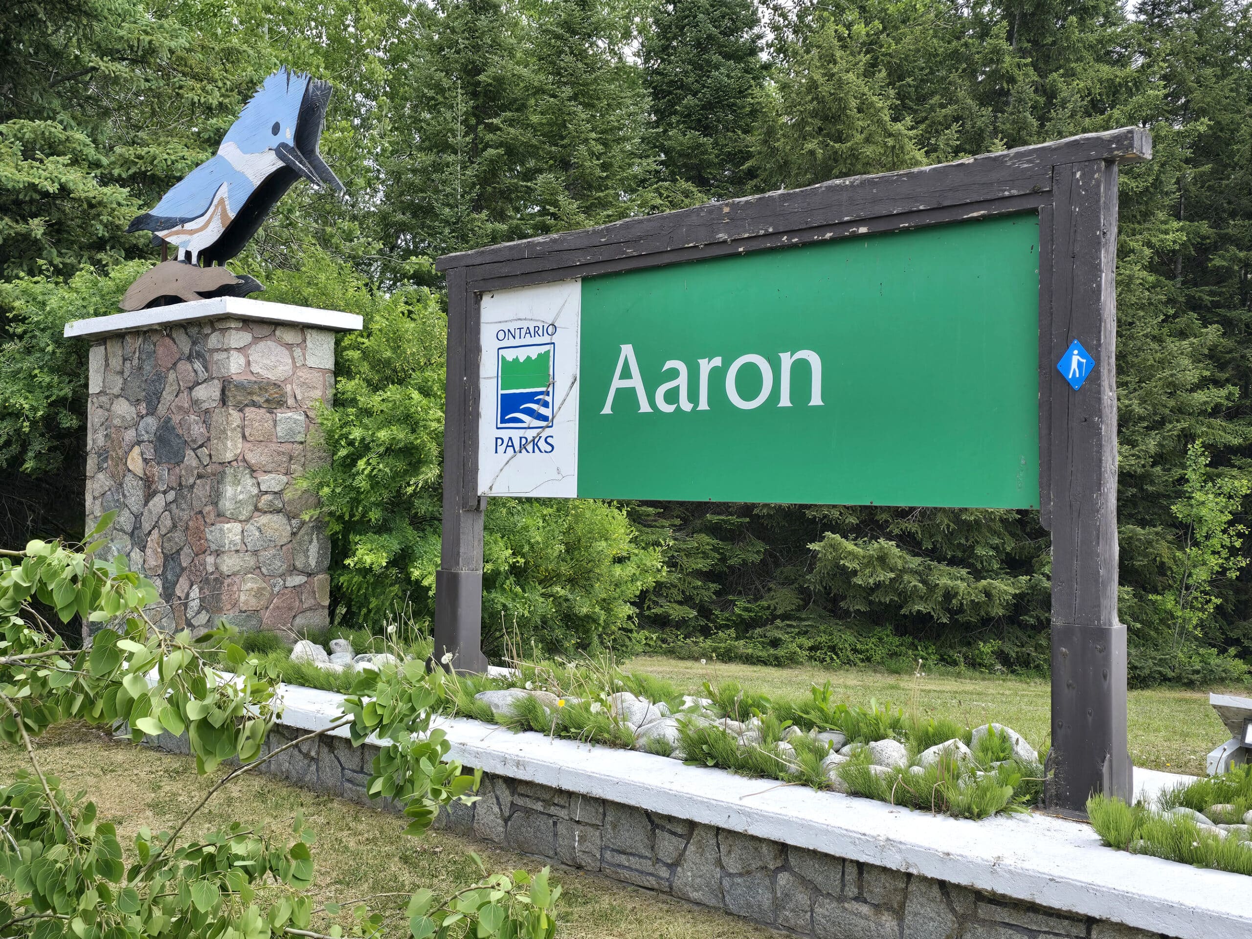 The Aaron Provincial Park road sign.