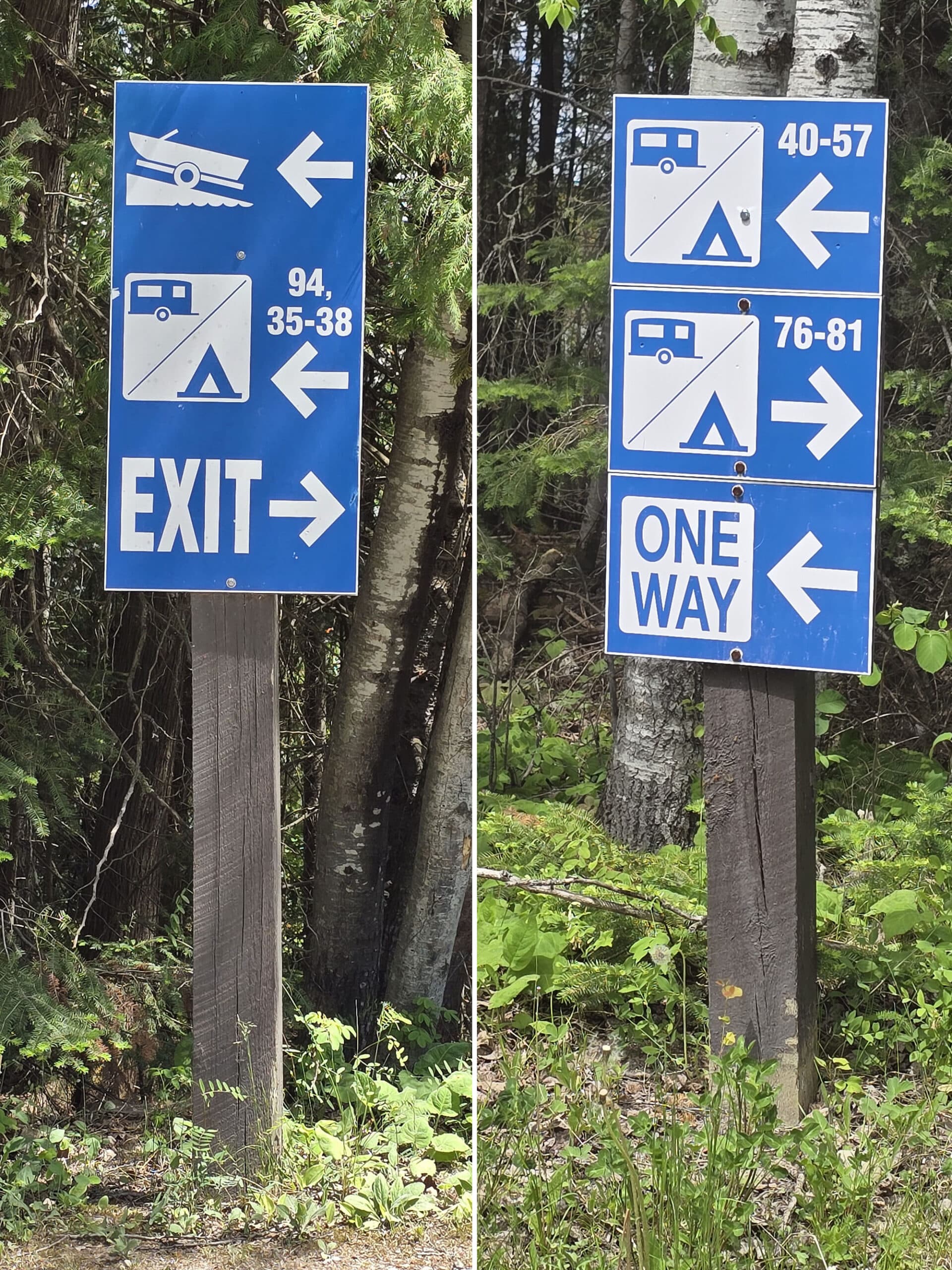 2 part image showing road signage at Aaron Provincial Park.