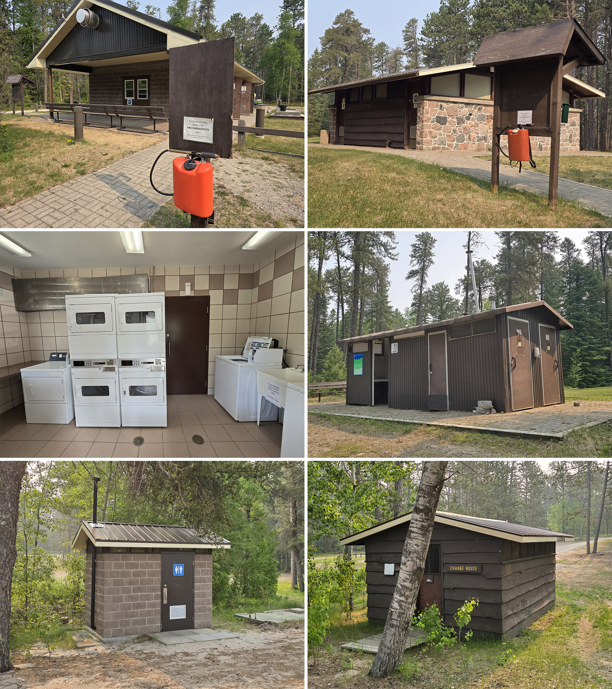 6 part image showing the facilities listed in the caption.