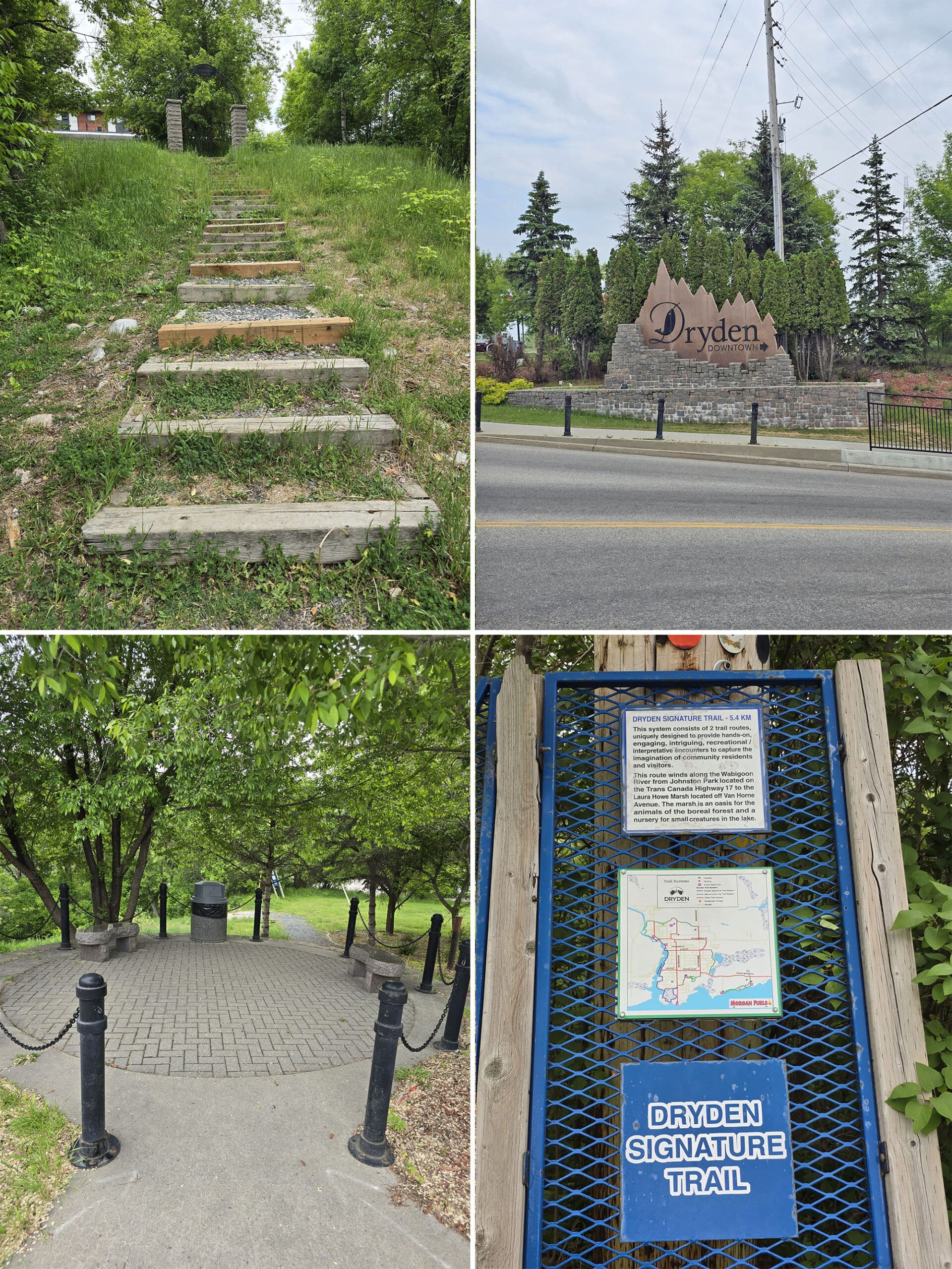 4 part image showing different views along the Signature Trail in Dryden Ontario,