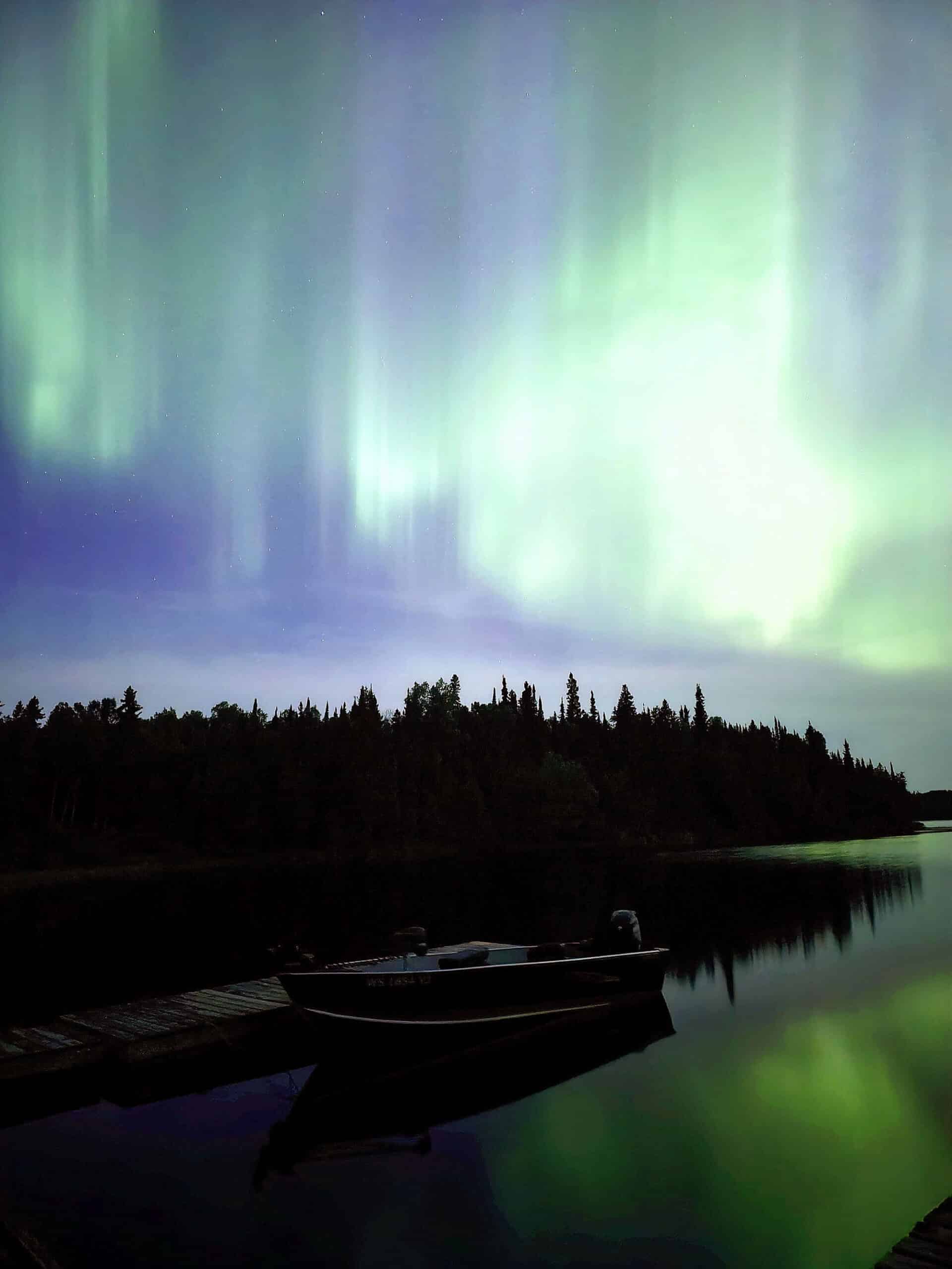 Northern lights over the boat launch at Ojibway Provincial Park.