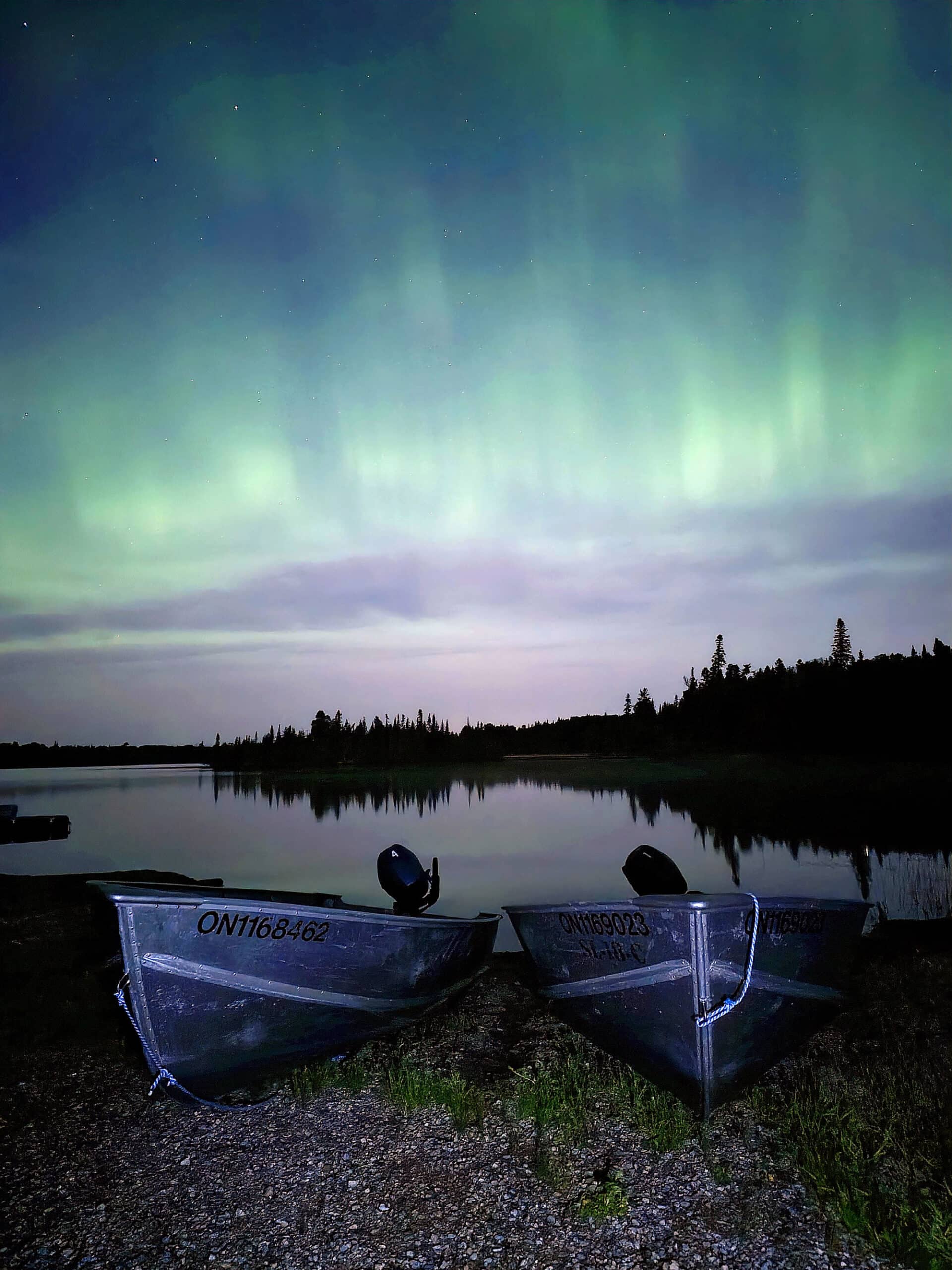 Aurora borealis over the boat launch at Ojibway Provincial Park.